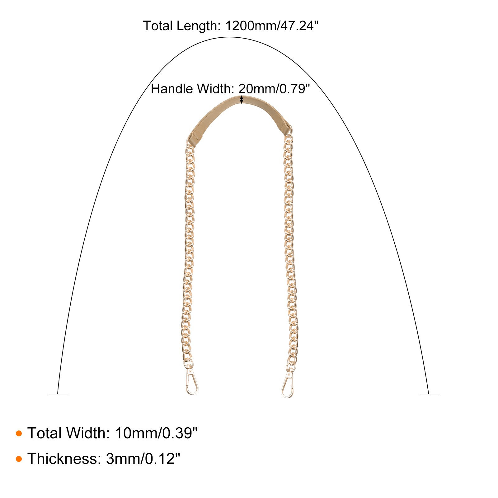 47″ Iron Flat Chain Strap Purse Shoulder DIY Replacement(Beige Gold)