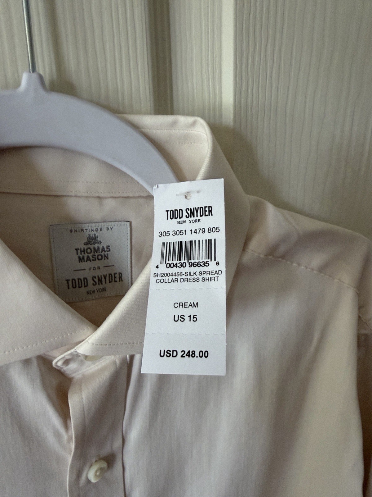 Todd Snyder Cream Silk Spread Collar Dress Shirt Sz 15. NWT