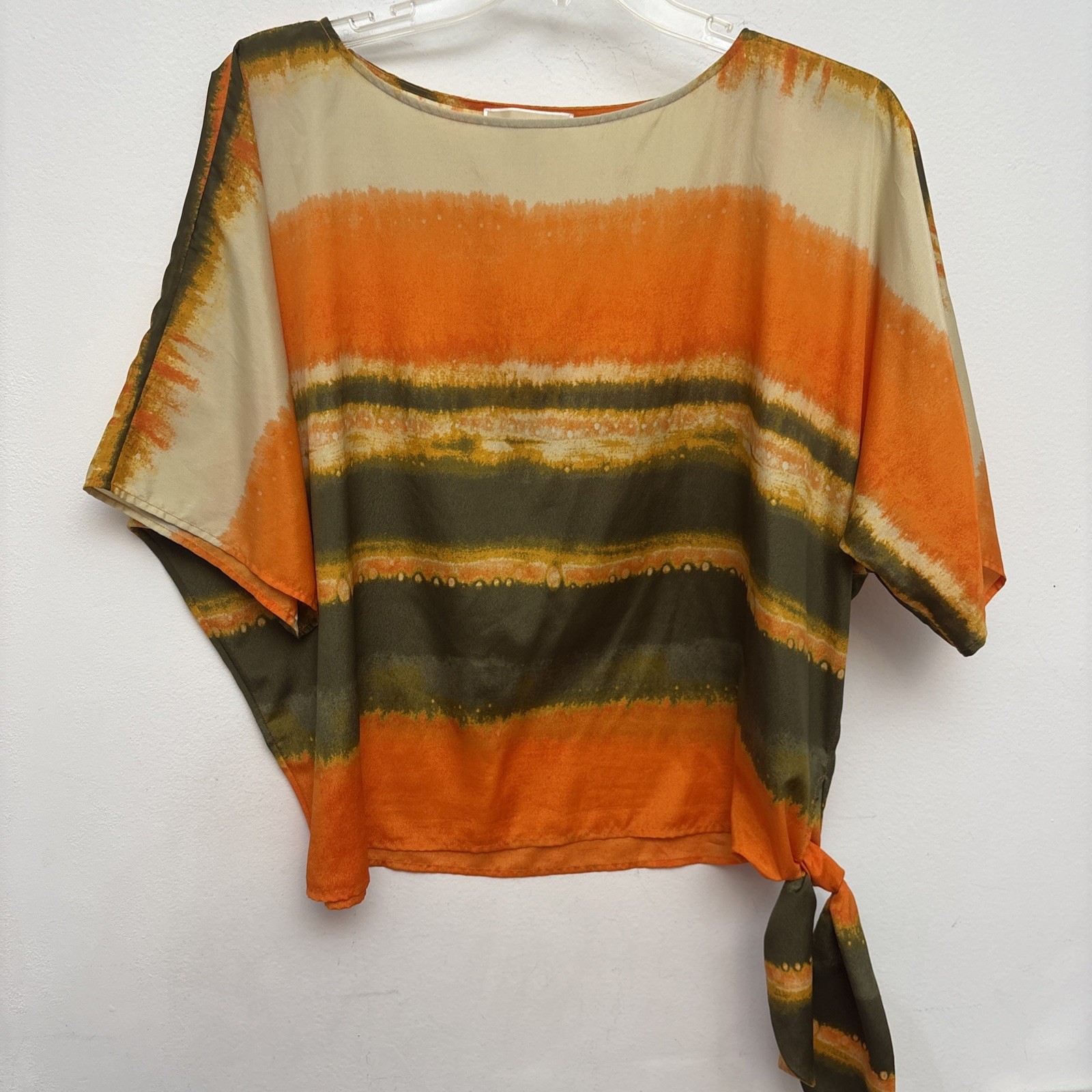 MICHAEL KORS Blouse, Orange Green Beige Tie Dye Stripe, Dolman Sleeve, Womens XL