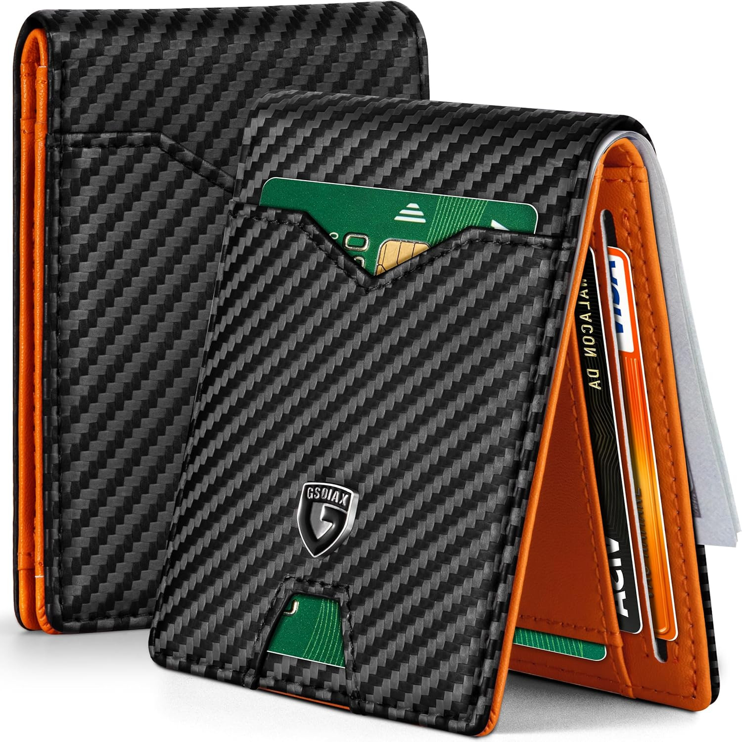 Men’s Slim RFID Leather Wallet Carbon Fiber Bifold Front Pocket Card Holder