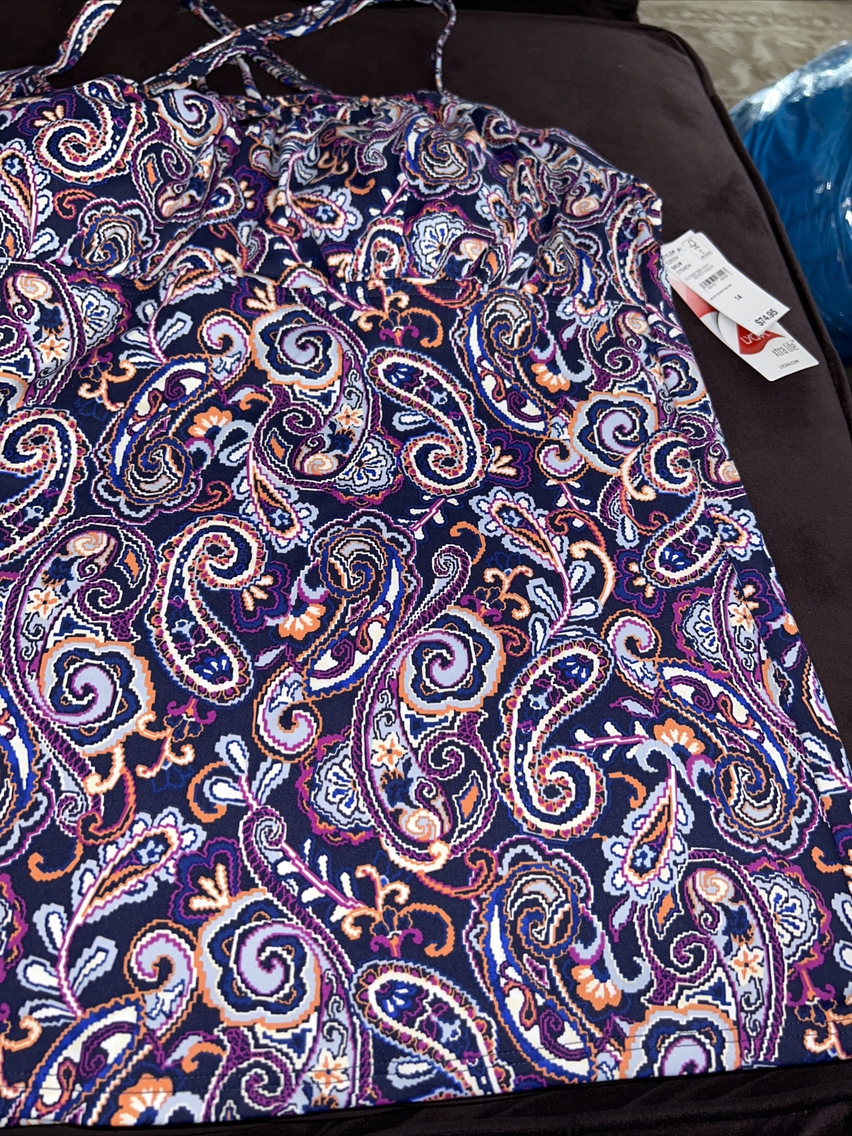 Lands End Swim Top Womens Size 14 Underwire Purple Paisley Tankini Swimwear