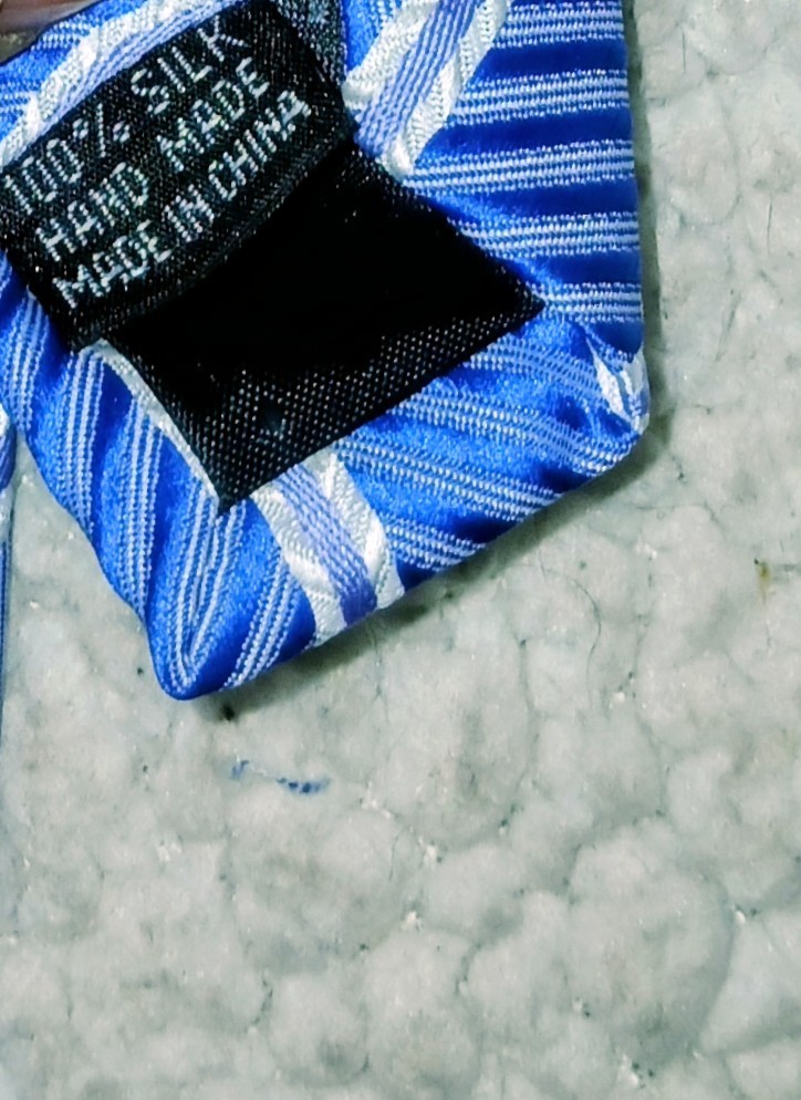 WeiShang Silk Handmade metallic Blue Grey Striped Tie