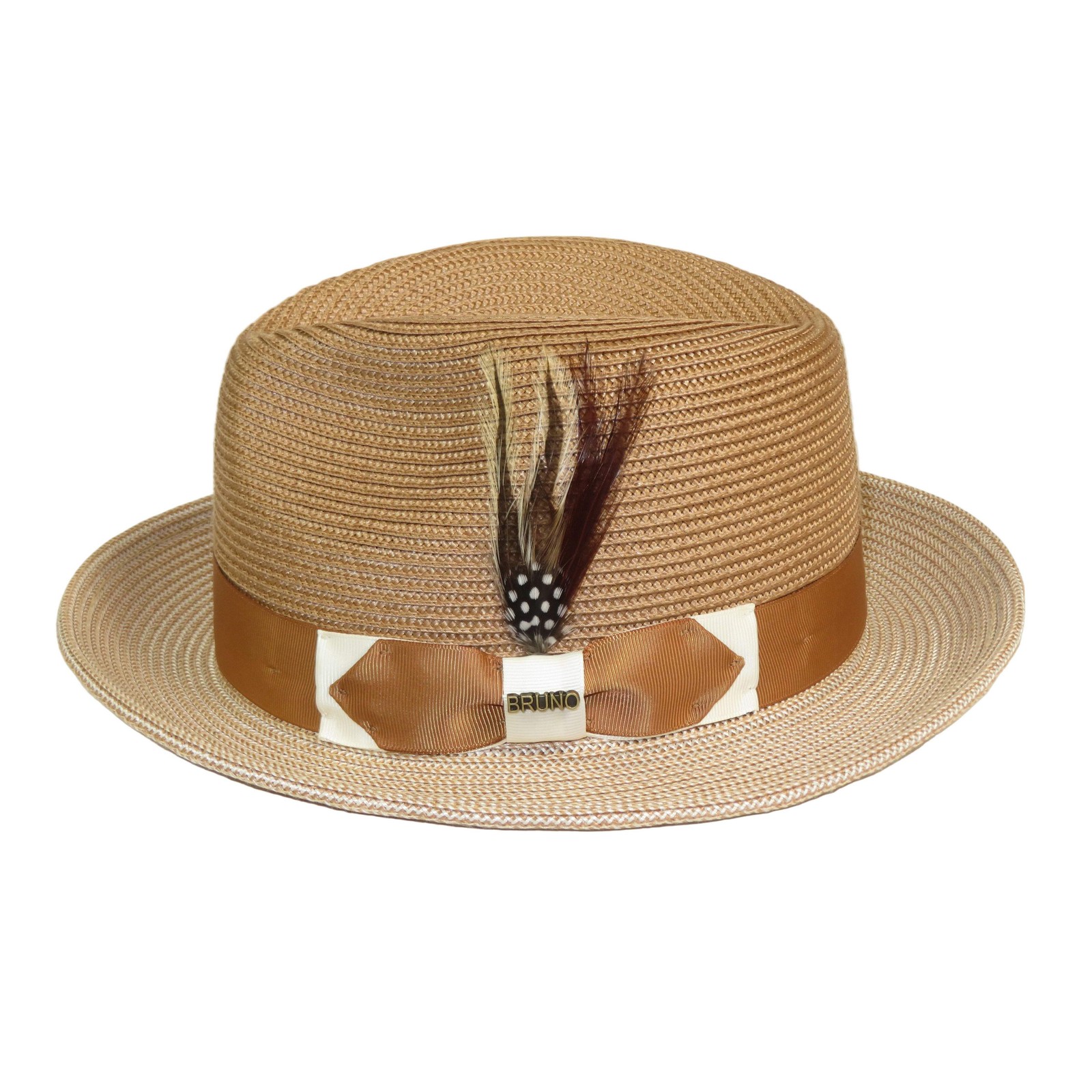 Men’s Bruno Capelo Natural Straw Fedora Hat MONOCO MC791 Ivory/Cognac