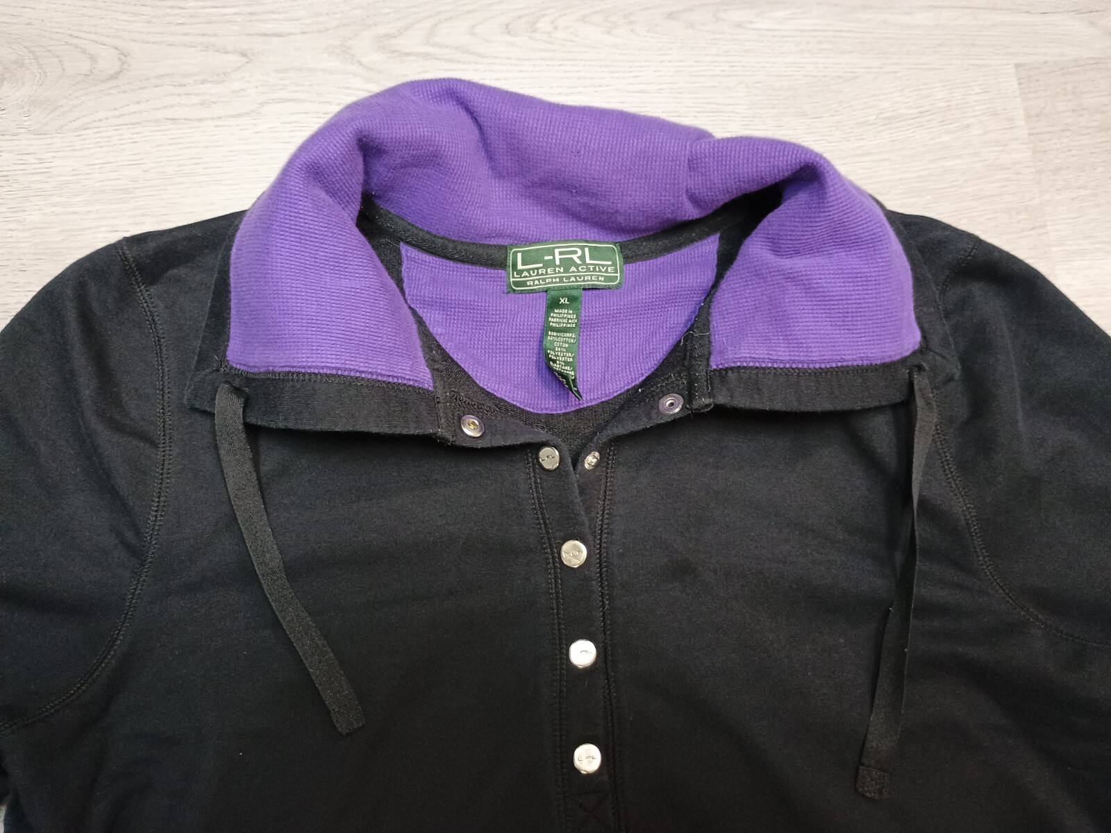 Vintage Women’s Lauren Ralph Lauren Active Black Purple Pullover Button Size Xl