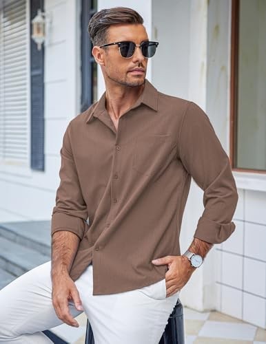 Coofandy Men’s Casual Button Down Mens Shirts Long Sleeve Untucked Regular Fit