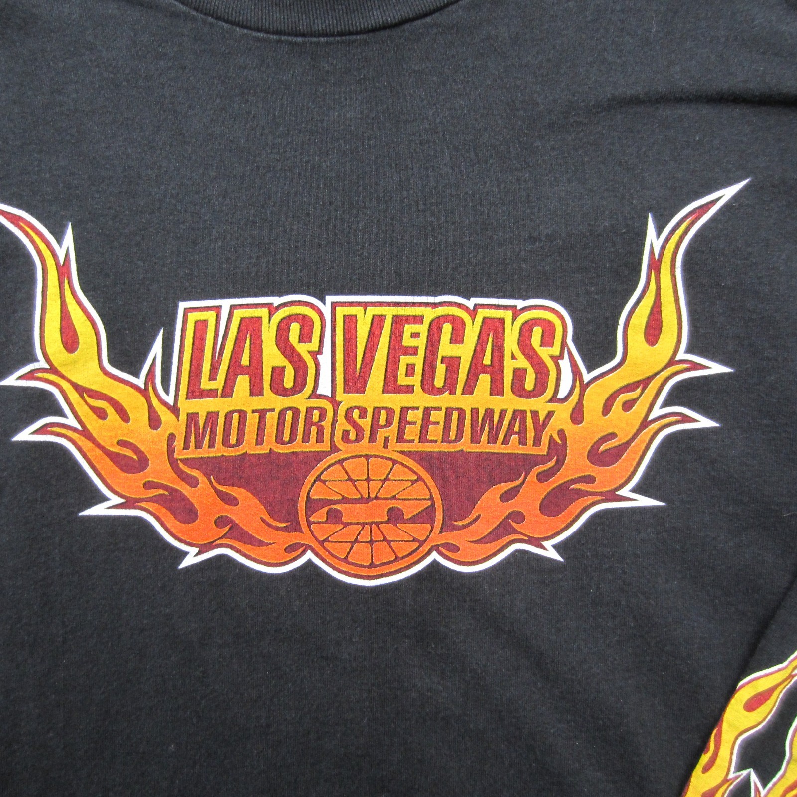 VTG Las Vegas Speedway Racing Shirt Mens Large Black Flames 90s Y2K Long Sleeve