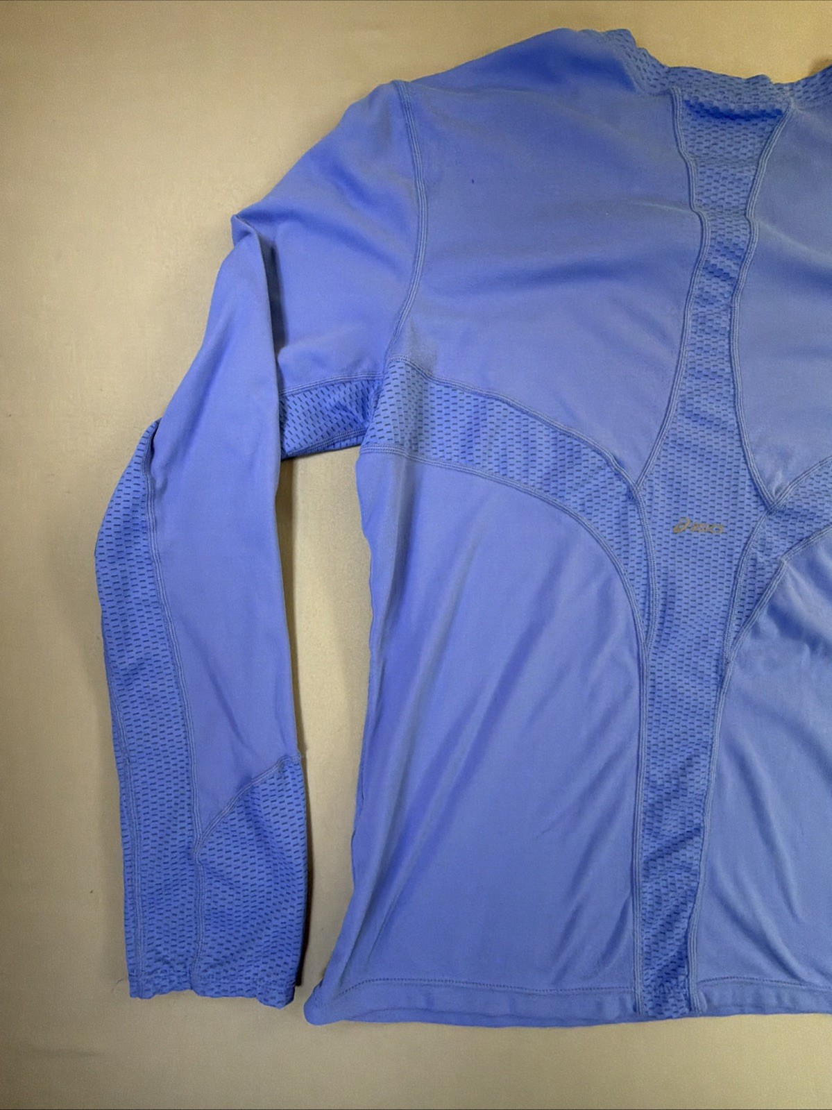 ASICS Women Long Sleeve Running Shirt L Large Blue Mesh Ventilation Athletic Top