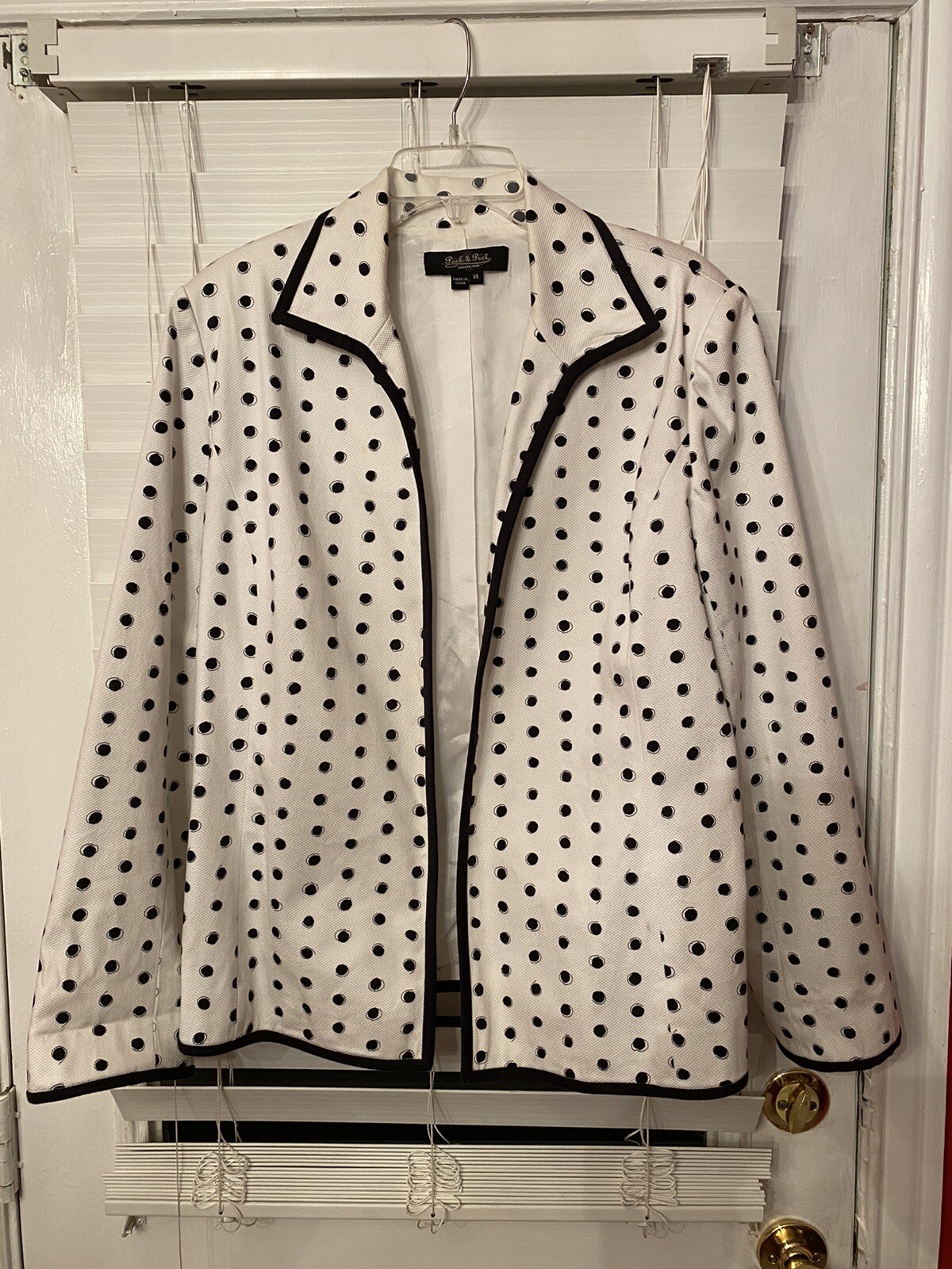 PECK&PECK WHITE BLACKPOLKA DOT BLAZERWOMENS SIZE 16 RN 58142