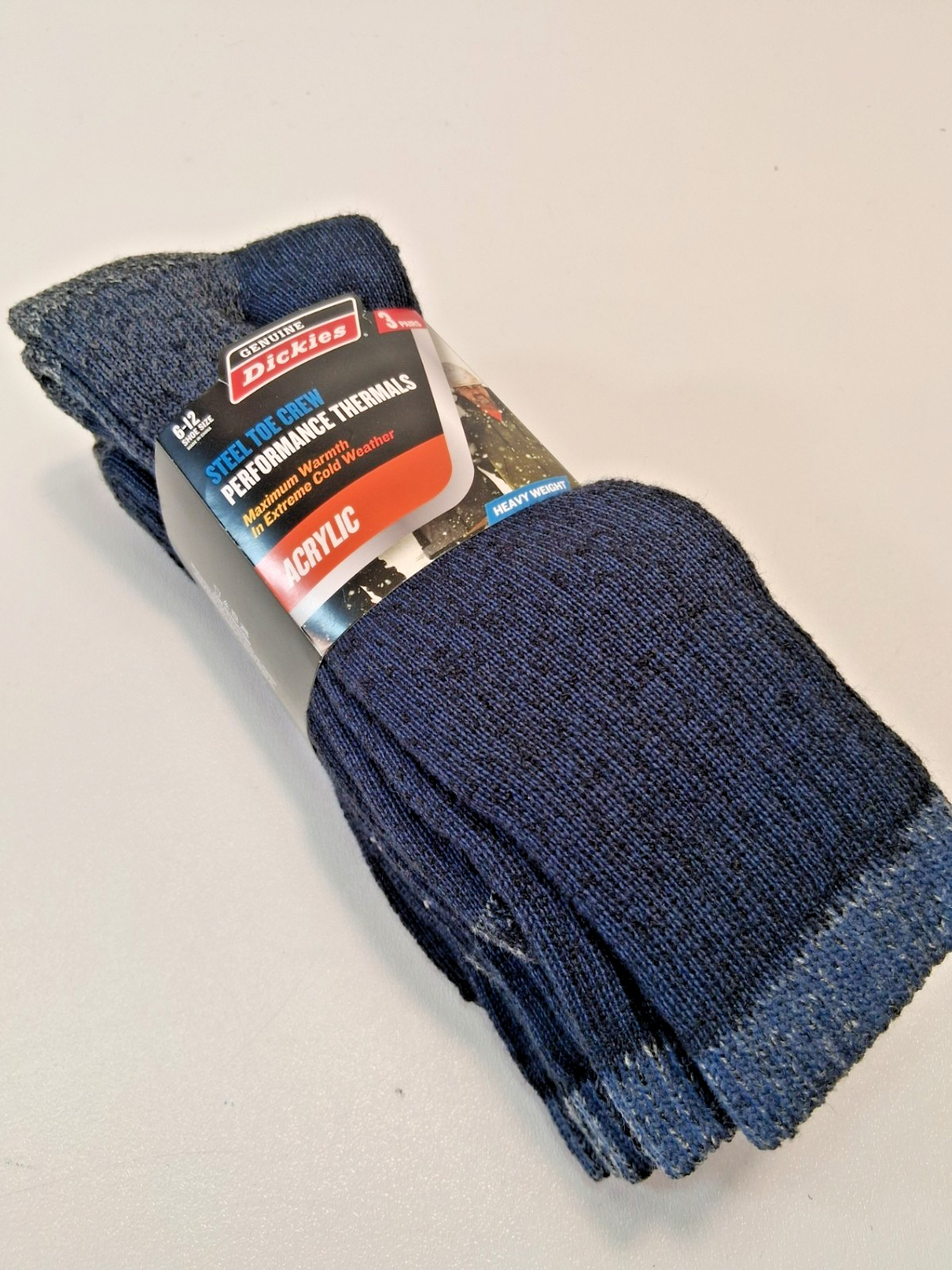 NEW Dickies 3prs Steel Toe NAVY BLUE Acrylic Heavy Thermal Crew Socks Size 6-12