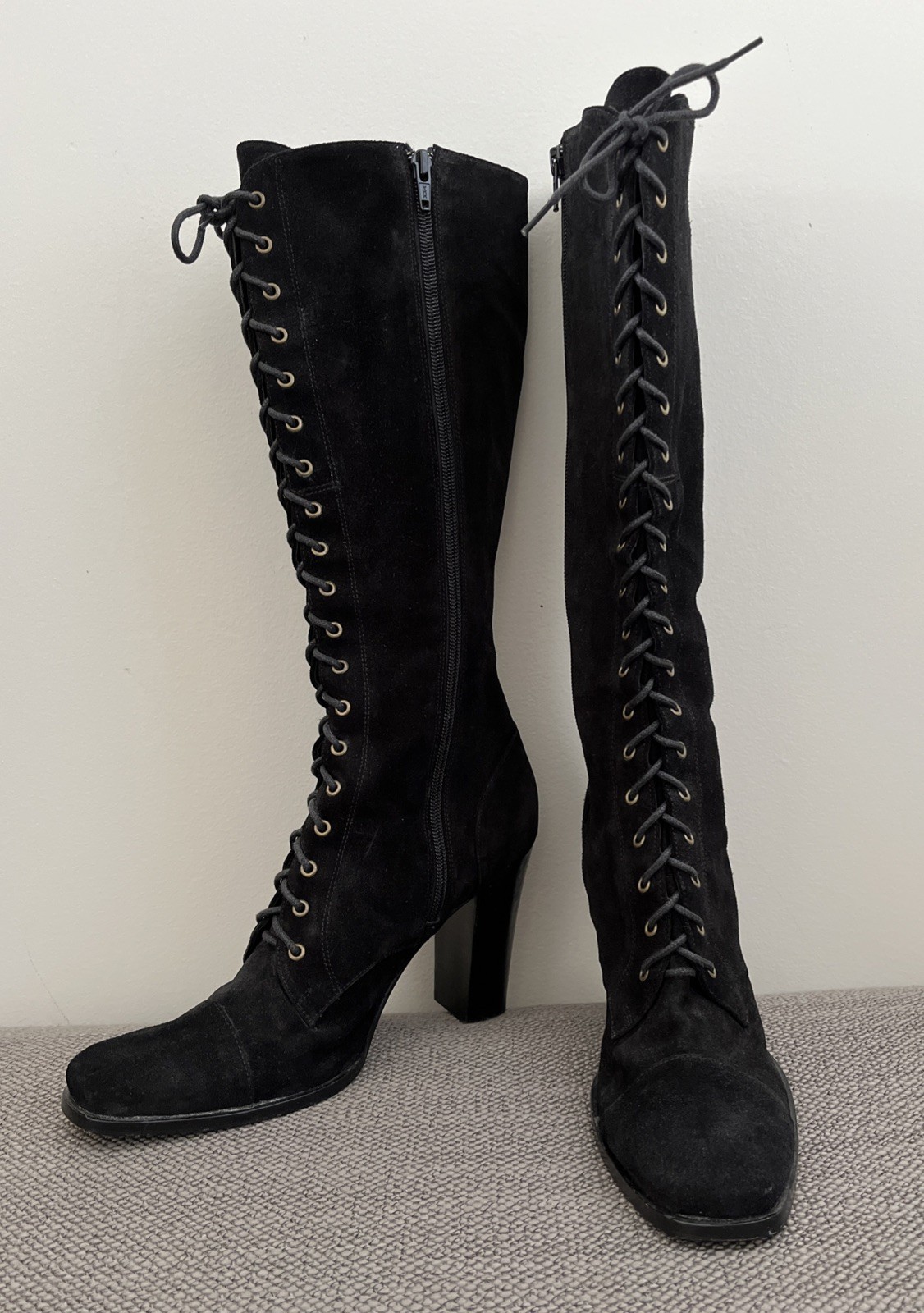 Jessica Bennett Jdigger Black Suede High Lace Up Zipper Boots Size 9