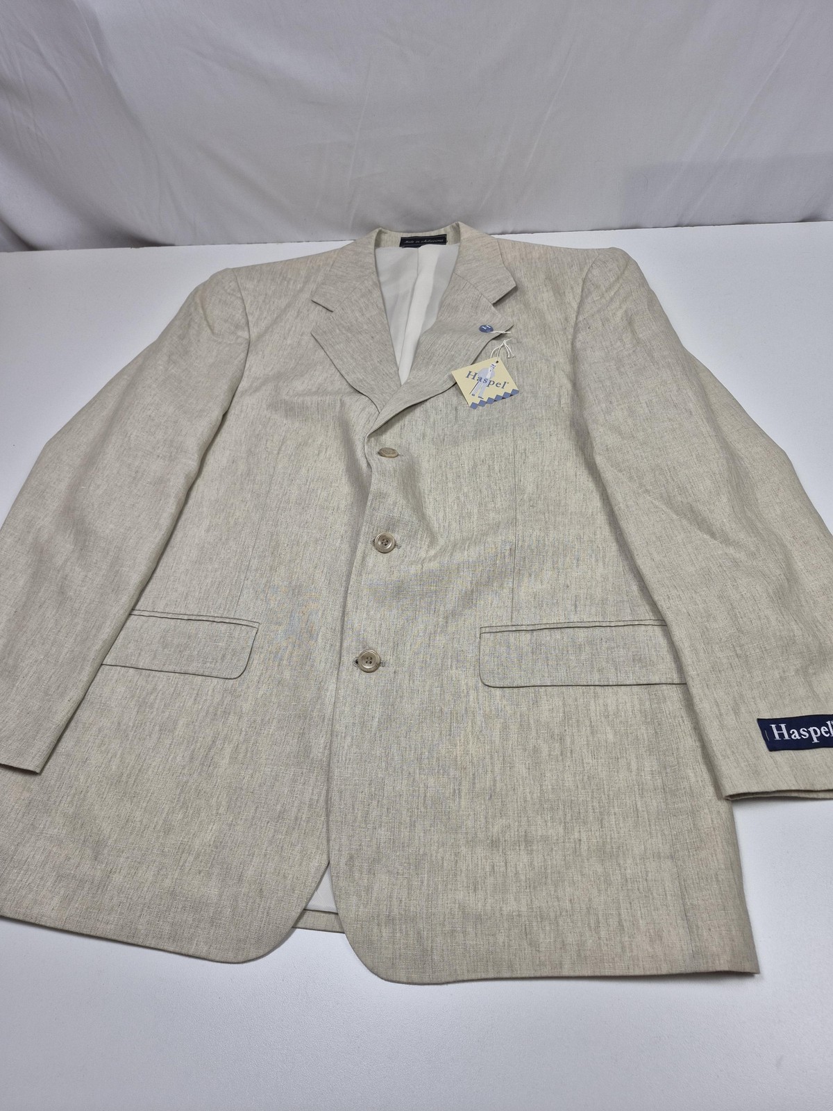Haspel Suit Mens 44 Long Beige 100% Linen Memphis 2 Piece 38×36 Classic Fit NWT