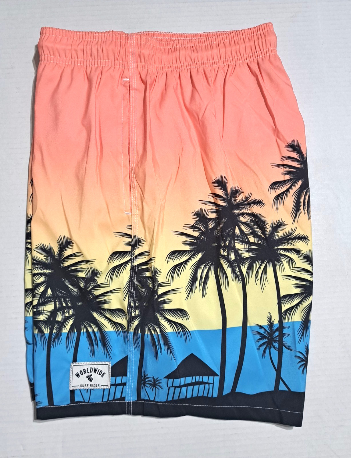 Worldwide Surf Rider Men’s Beach Short Size L Mesh Hawaiian Classic Palm Print