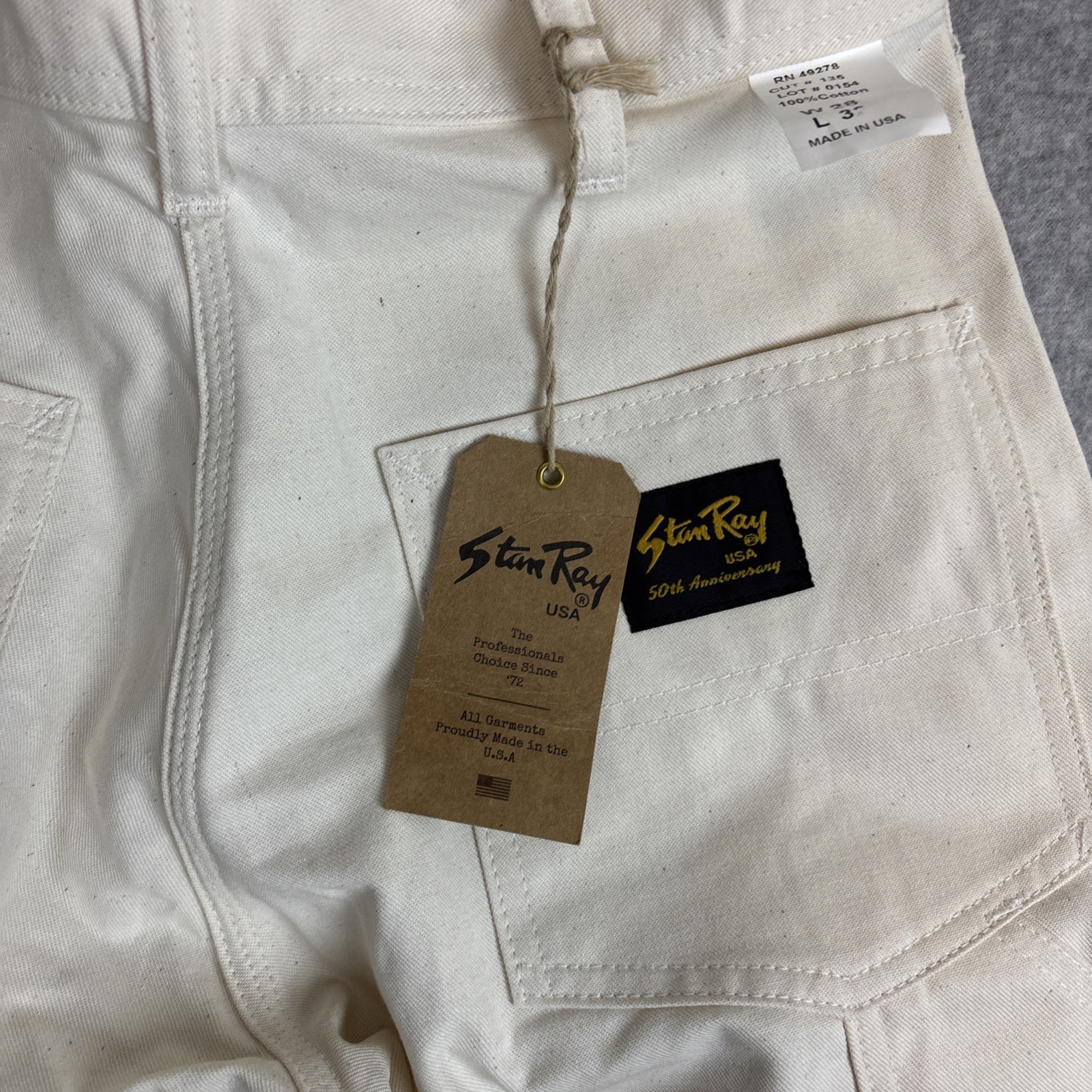 VTG NEW Stan Ray 50th Anniversary Carpenter Ivory Pants Painter USA Mens 28×32