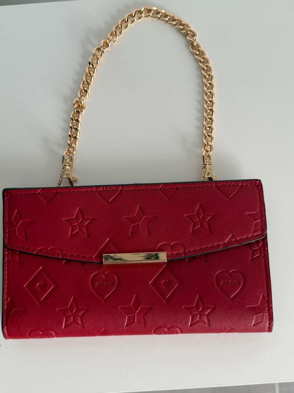 ALDO Red Small Shoulder Bag Embossed Gold Chain Strap Magnetic Flap