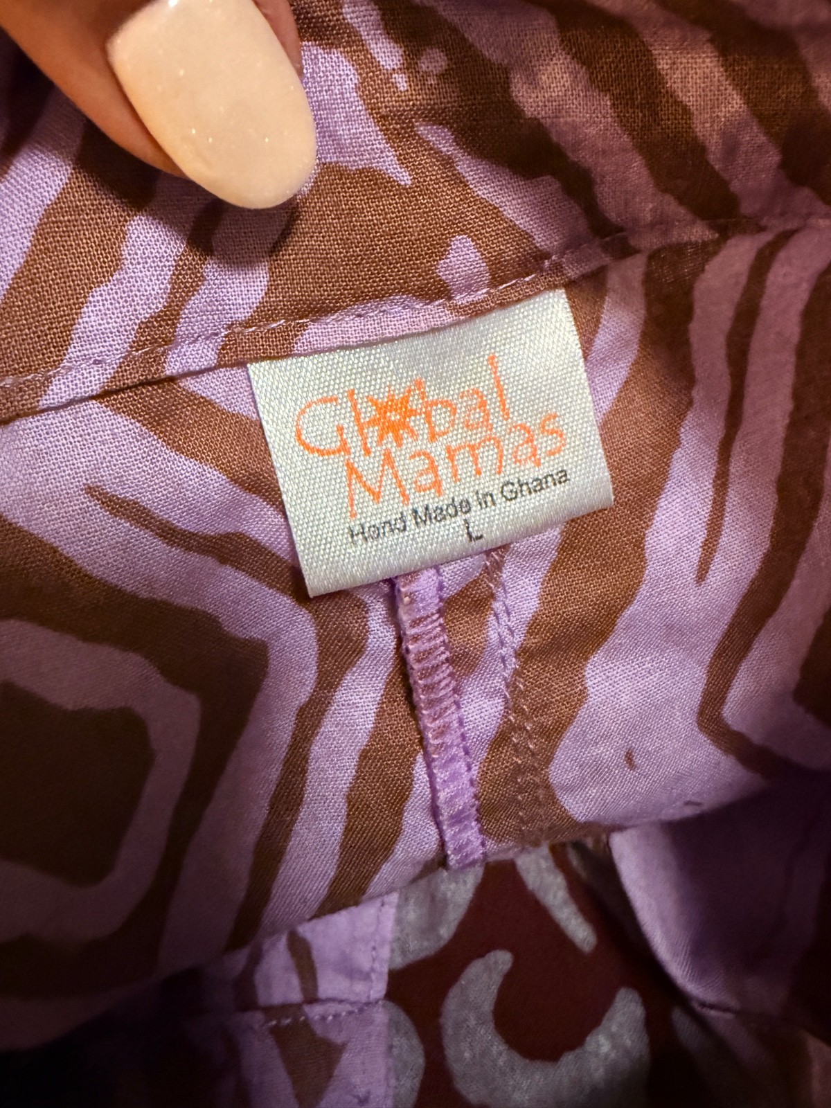 Global Mamas Cotton Lavender/Brown Batik Dress Size L