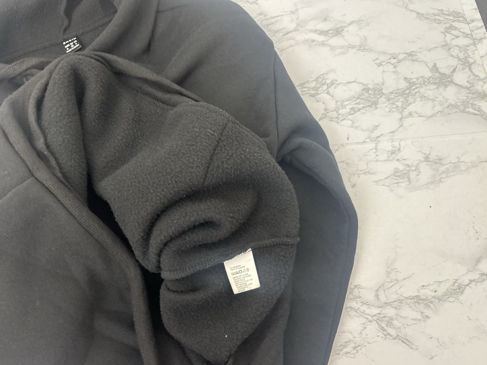 Shein Black Fleece Pullover Hoodie Kangaroo Pocket Drawstring Adult S Y2K