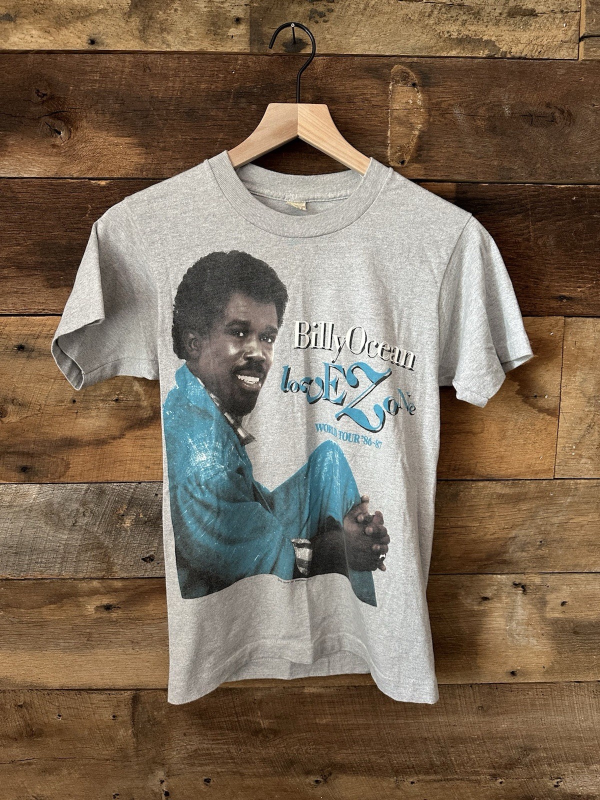 Vintage 1986 Billy Ocean Love Zone World Tour Shirt Screen Stars Small Gray