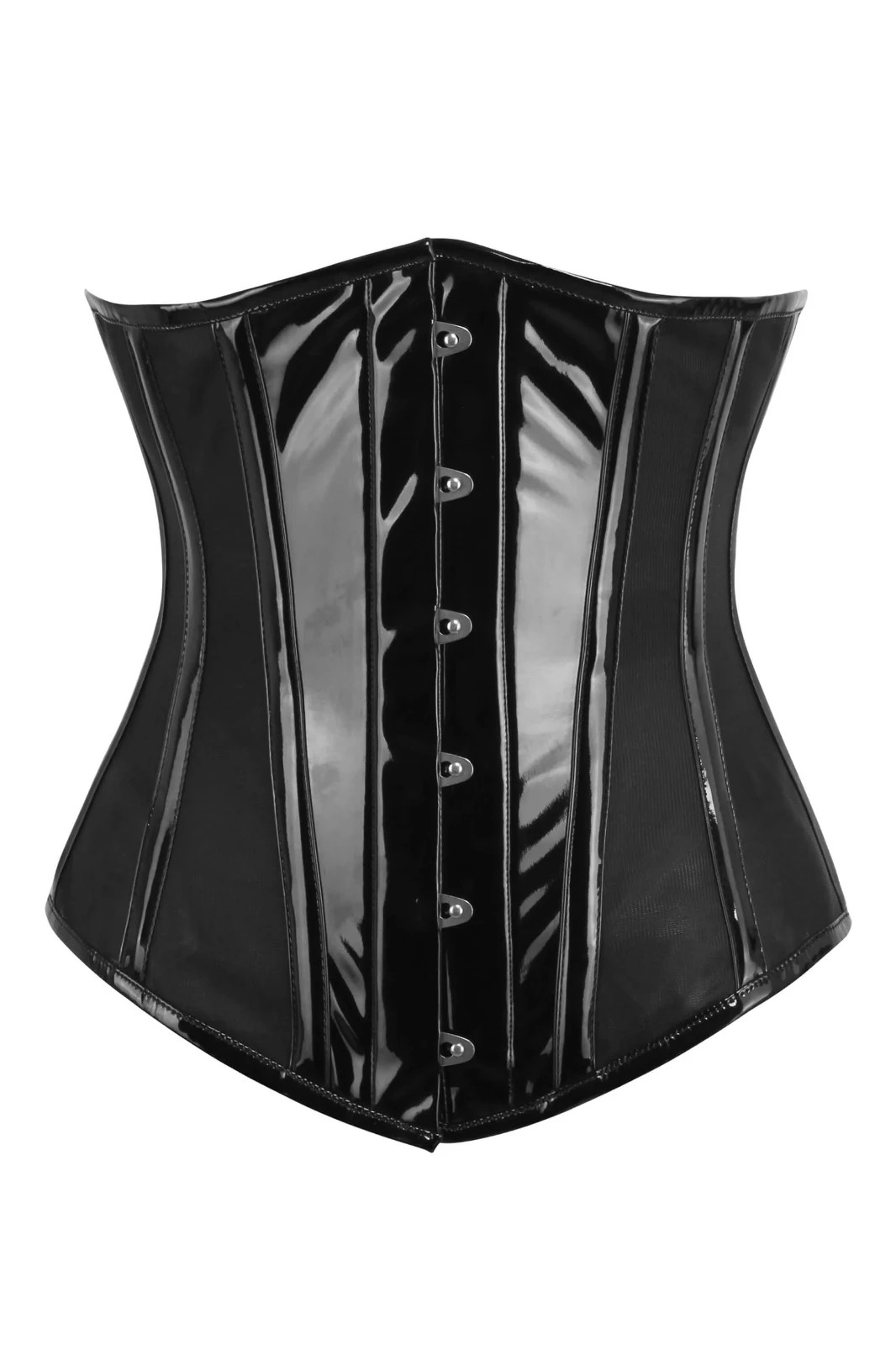 Corset-Story Black PVC Underbust Corset with Side Mesh Panels
