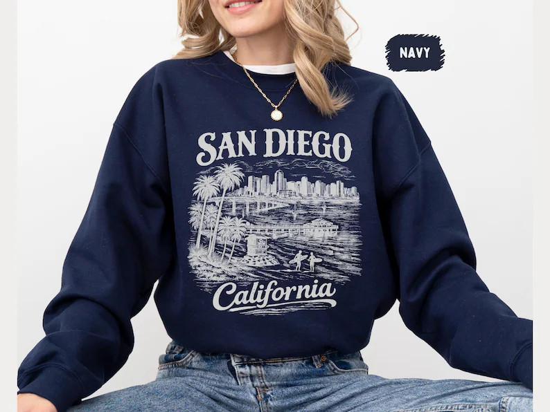 San Diego California Beach Scene Vintage Travel Souvenir Graphic Sweatshirt