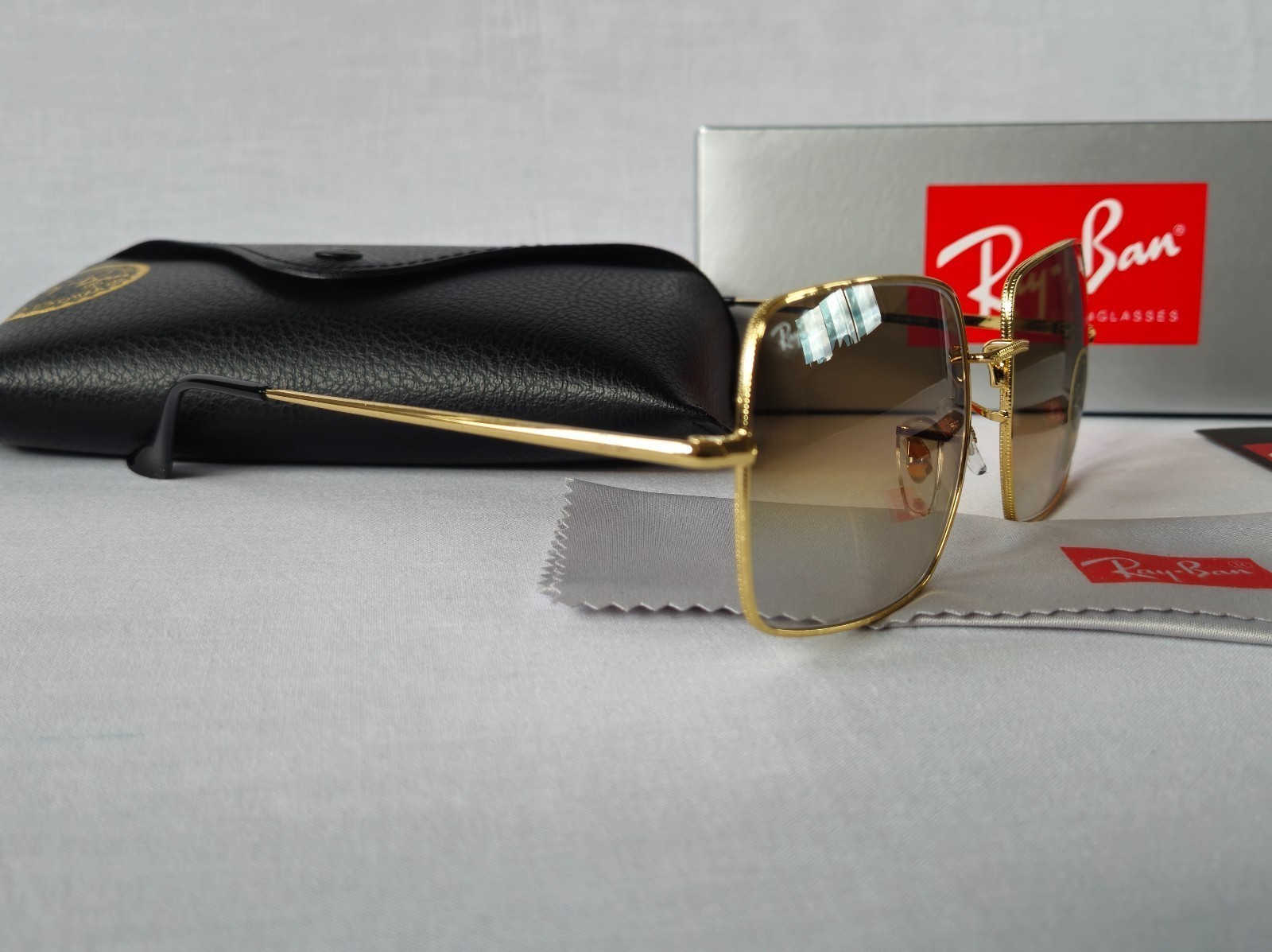 NEW Ray-Ban RB1971 9147/51 SQUARE CLASSIC Polished Gold Grad Brown Sunglasses 54