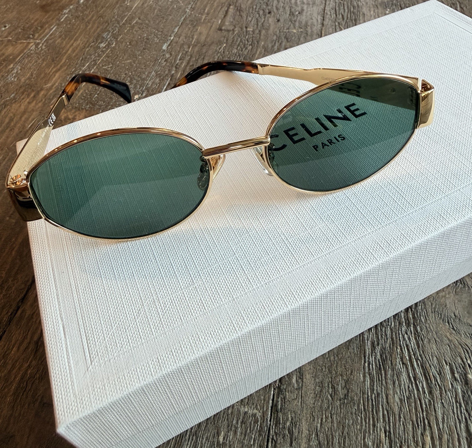Celine Triomphe Oval Sunglasses Metal Gold Green