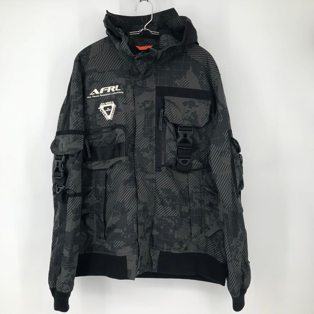AVIREX Nylon Camouflage MULTI FUNCTIONAL Jacket Blouson Coat Men Size XL Black
