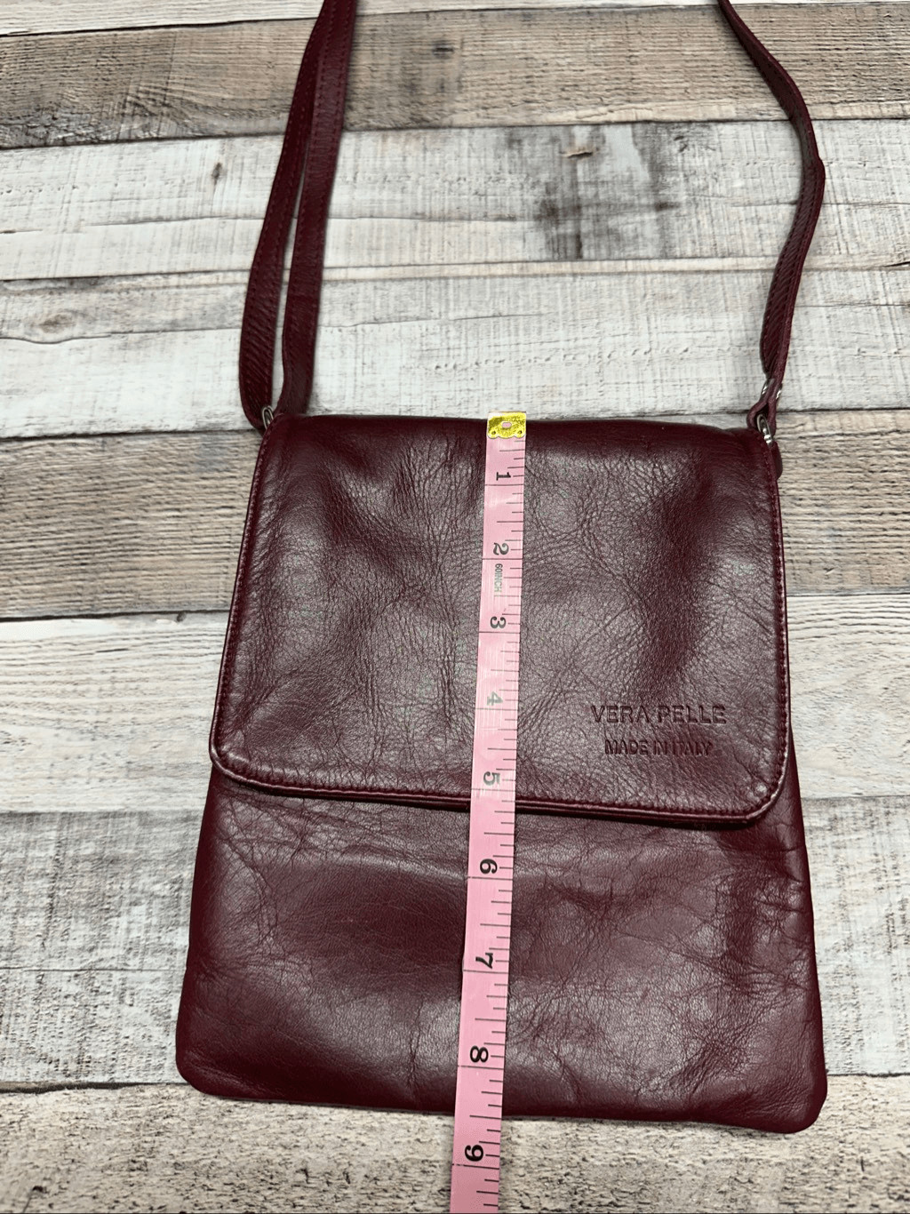 Vintage Vera Pelle Italian Leather Burgundy Dark Cherry Merlot Crossbody Bag