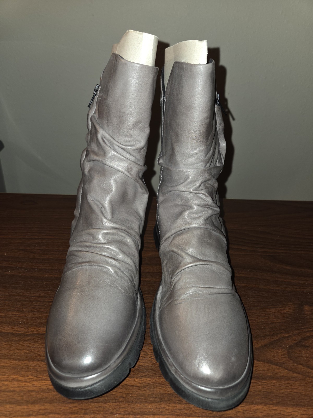Miz Mooz Delena Ruched Leather Mid-Shaft Boots Women’s EU 40 US 9-9.5