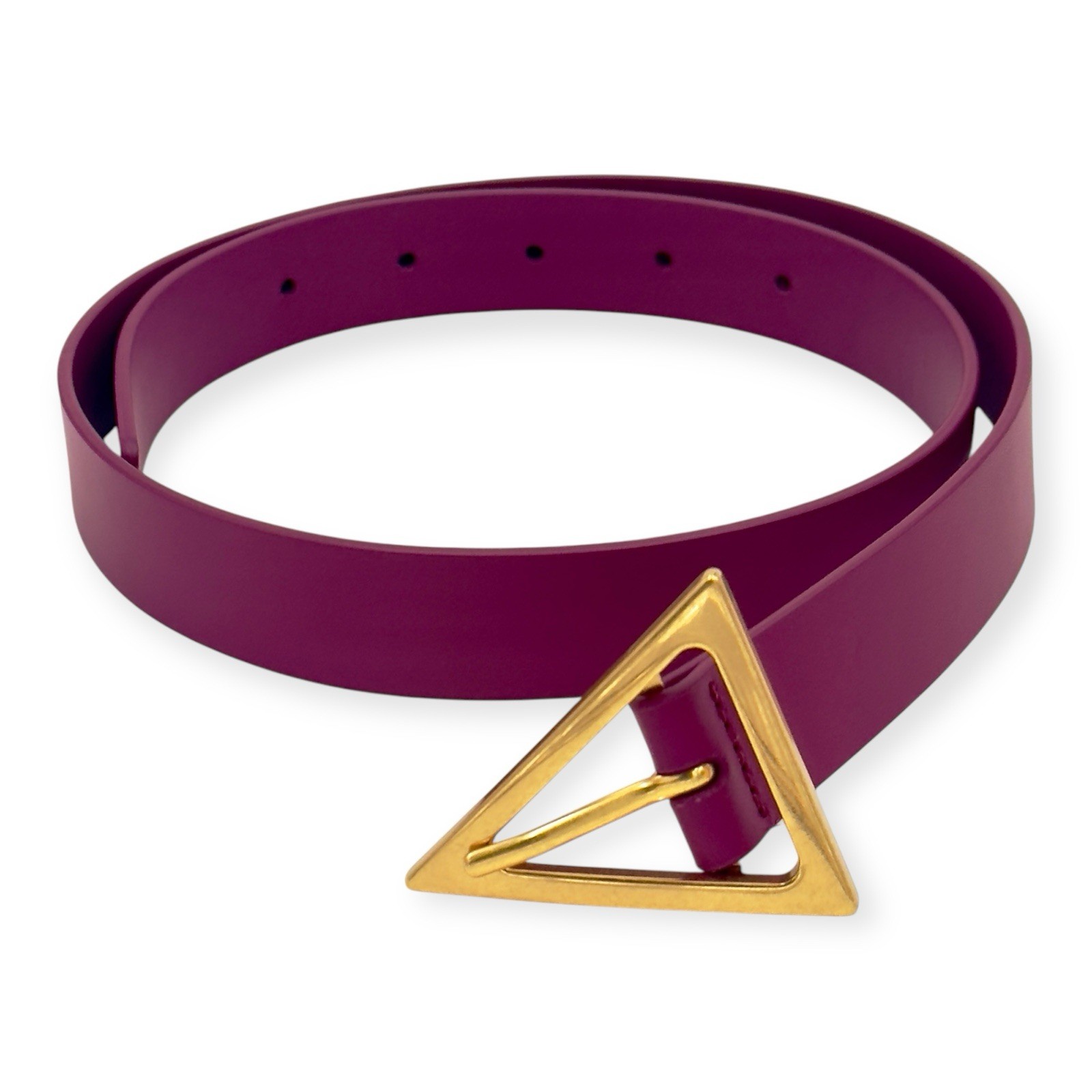 BOTTEGA VENETA Triangle Buckle Bordo Leather Gold Tone Metal 75 CM Belt $550