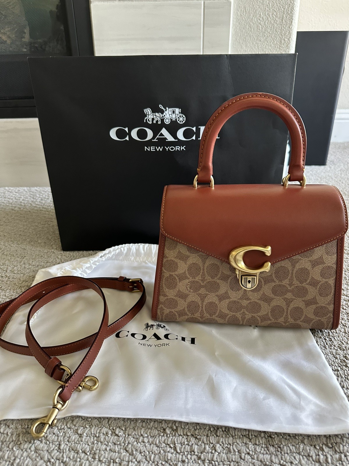 Coach Sammy Top Handle Bag 21 Brass/Tan/Rust CJ831 Signature Canvas/calf leather