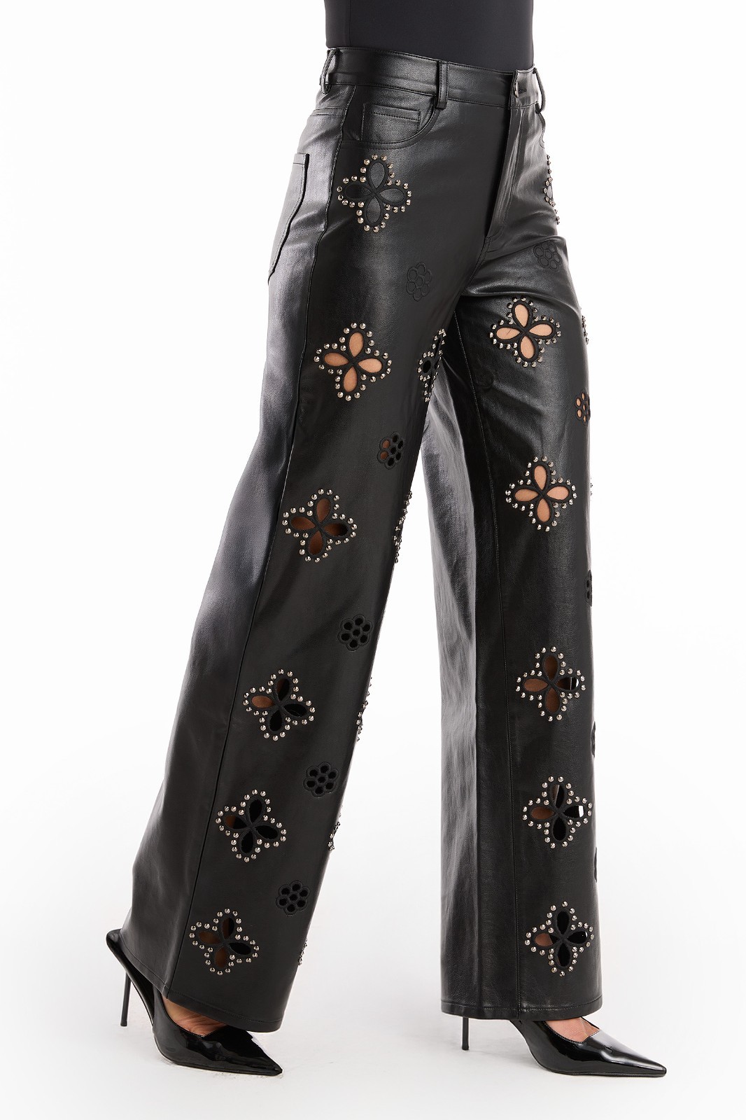Kaia Studded High Rise Leather Pant Black Petite THE NOLI SHOP
