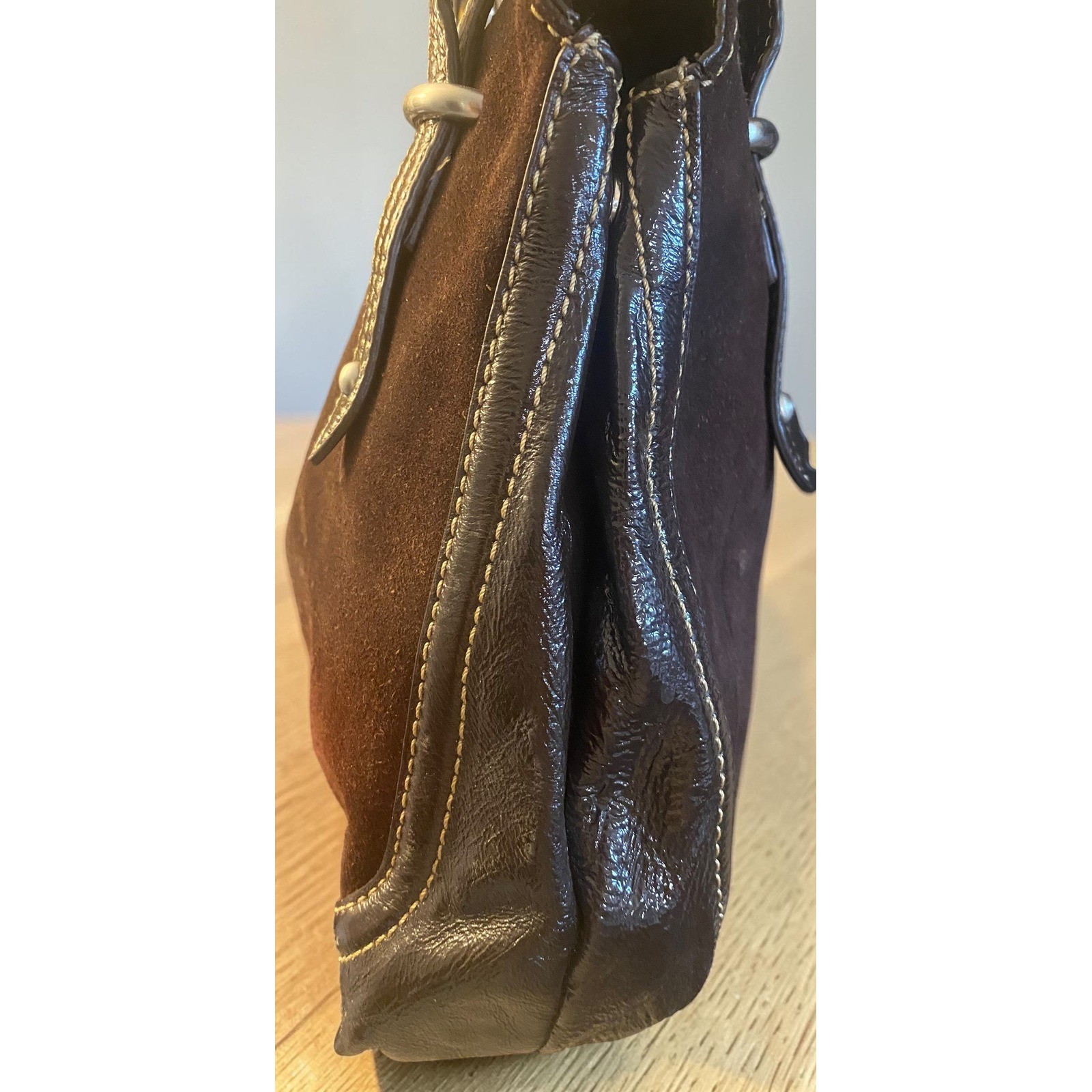 The Sak Satchel Brown Suede & Patent Leather Shoulder Bag