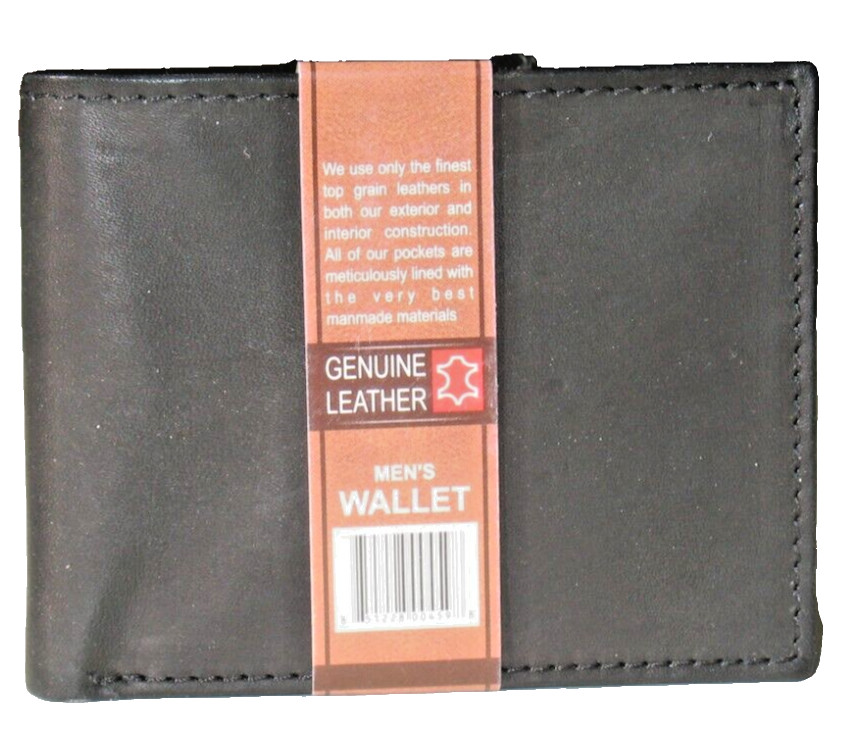 CL2602BL cow hide leather bifold wallet, 8 card slots, 2 money slots, black