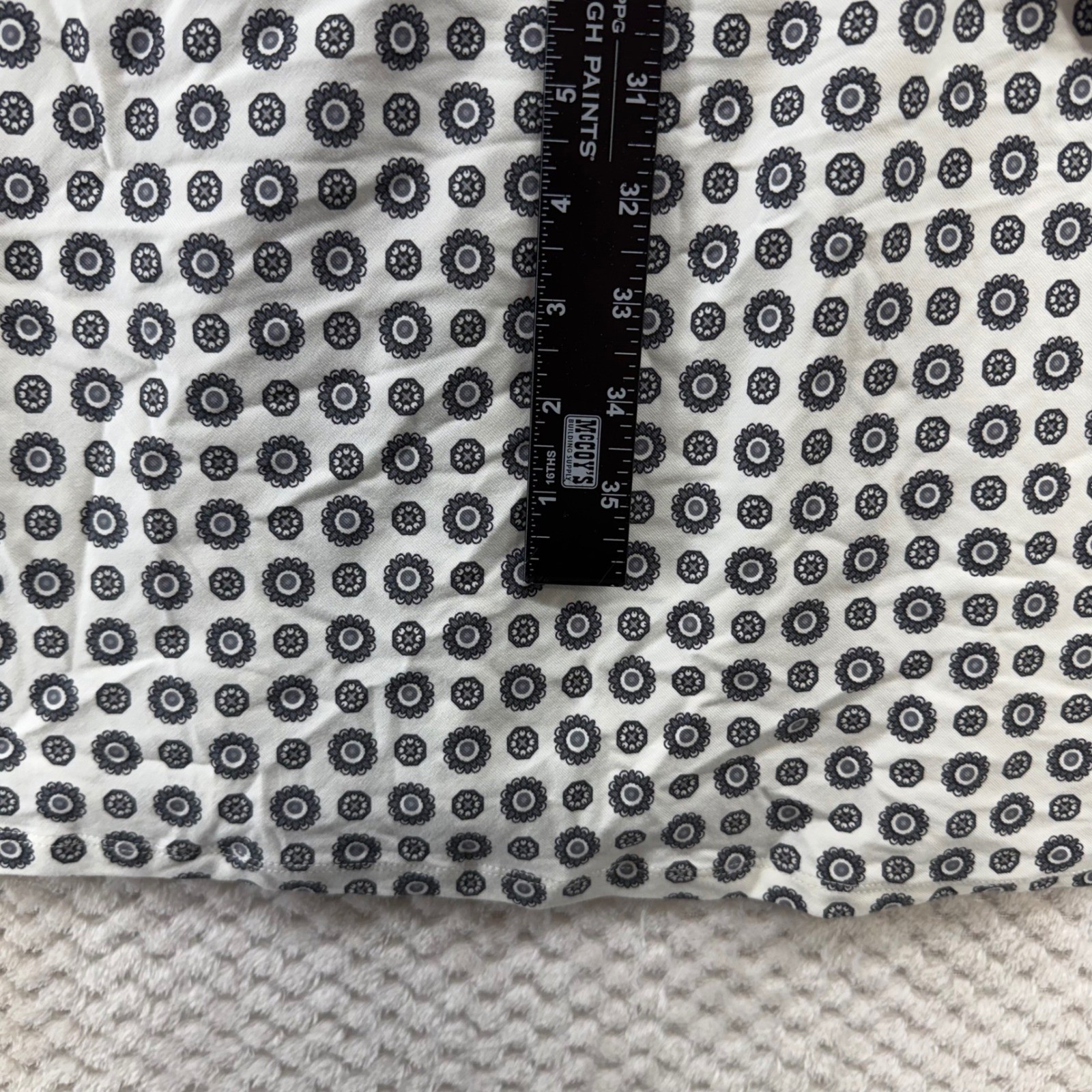 Lands’ End Faux Wrap Dress Womens L White Black Medallion Print Long Sleeve Tie