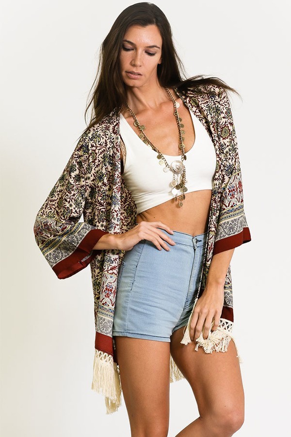 Fringed Floral Cardigan BOHO 8 10 12 14 16 Stunning Red Crochet Jumper Tribal