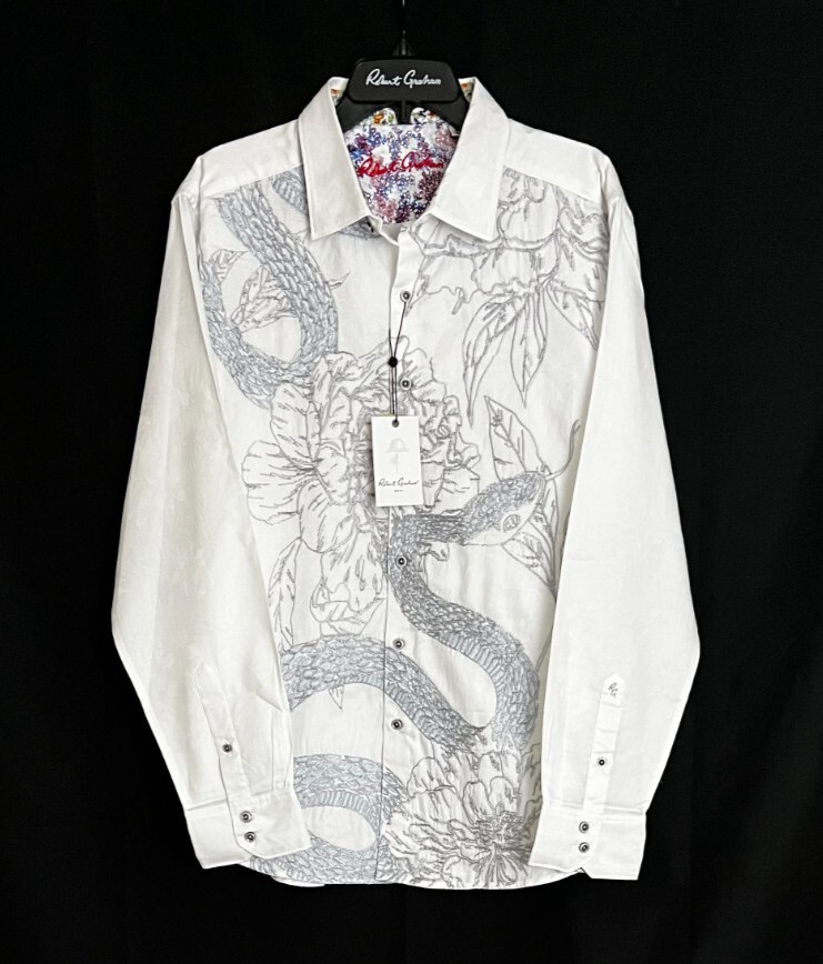 Robert Graham BURNS 2.0 White XL Snake Dragon Cuffs Classic Fit $298 NWT X-Large