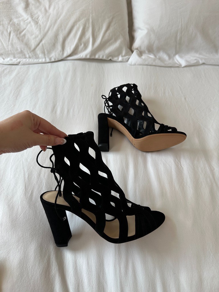 Alexandre Birman Loretta Black Suede Block Heel Sandals EU 39.5 US 9.5 NIB