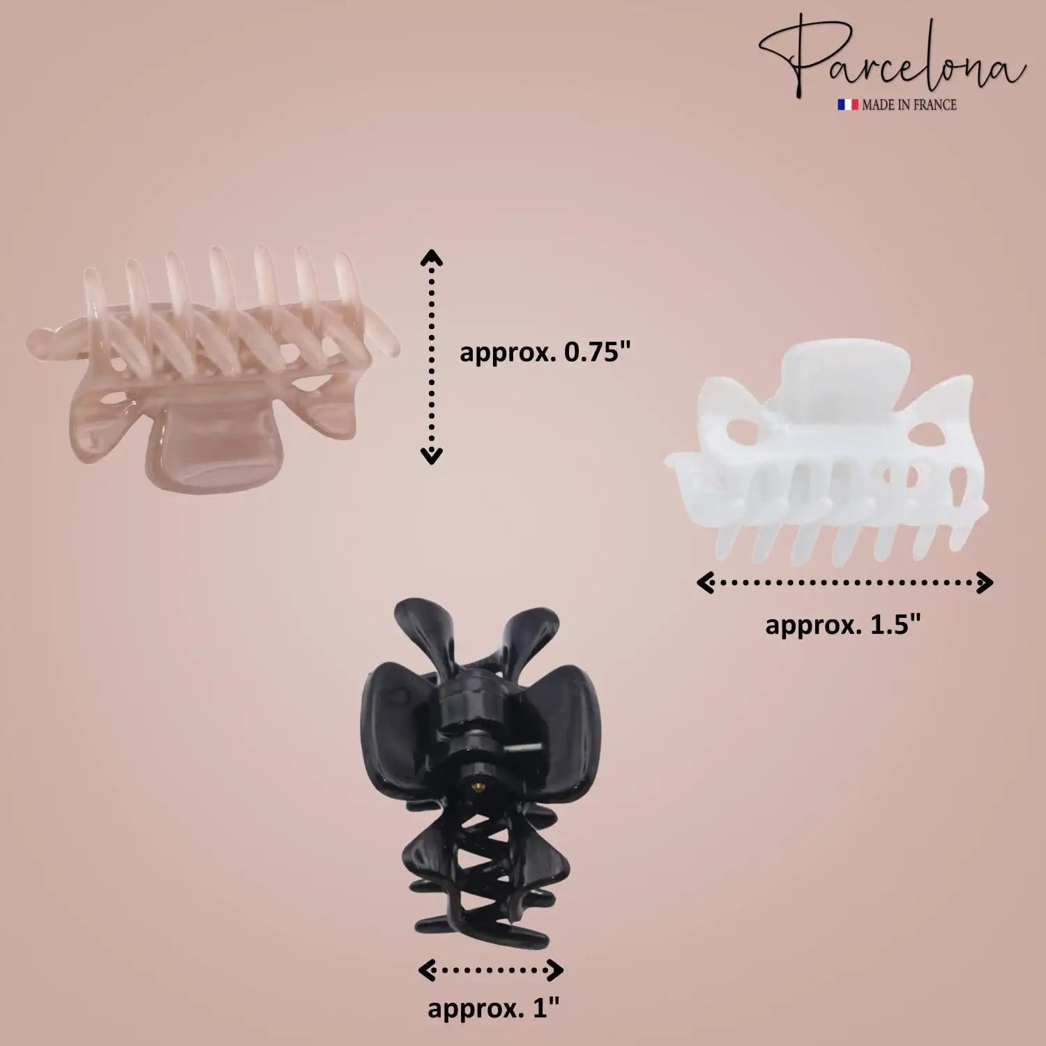 Parcelona French Classic 1.5″ Small Celluloid Set of 3 Hair Claws for Women
