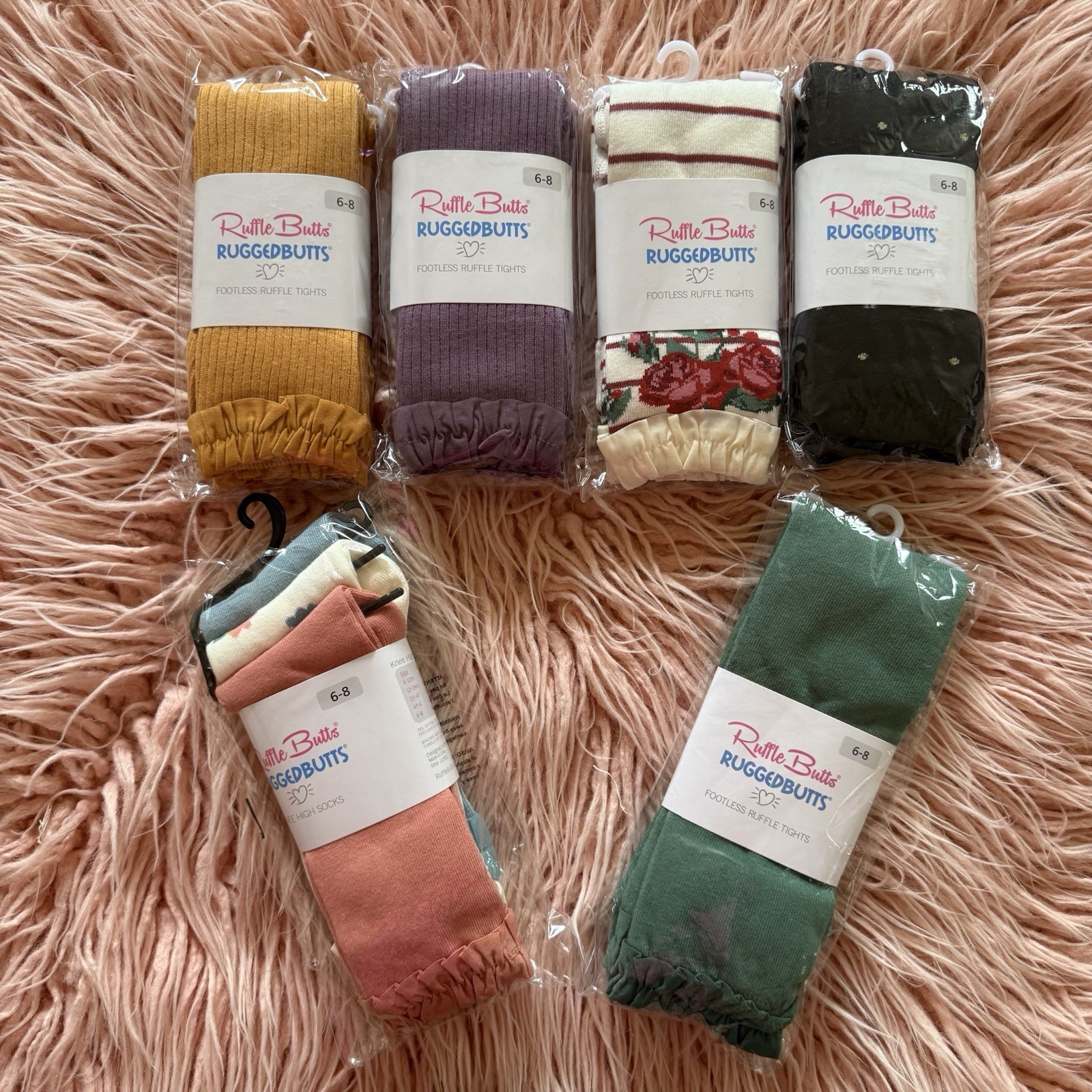 6 pc lot NWT RuffleButts Knee High Socks footless ruffle tights 6-8