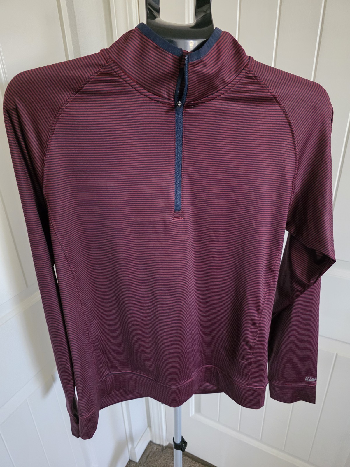Walter Hagen Golf 1/4 Zip Pullover Men Small Merlot Black Striped 11 Performance