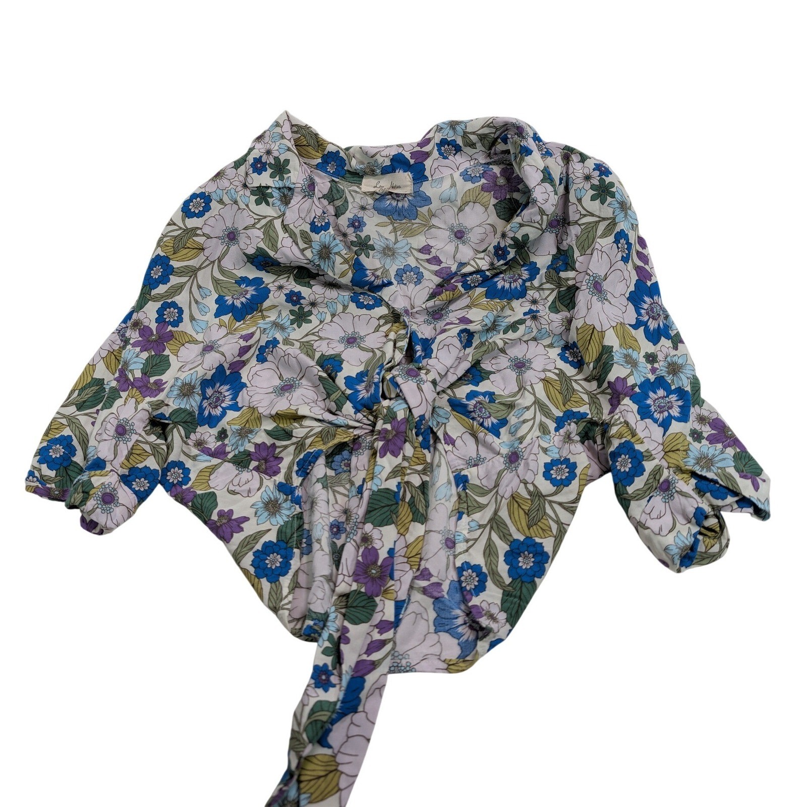 Love Notes Women Floral Tie Front Crop Top S Blue Purple Flower
