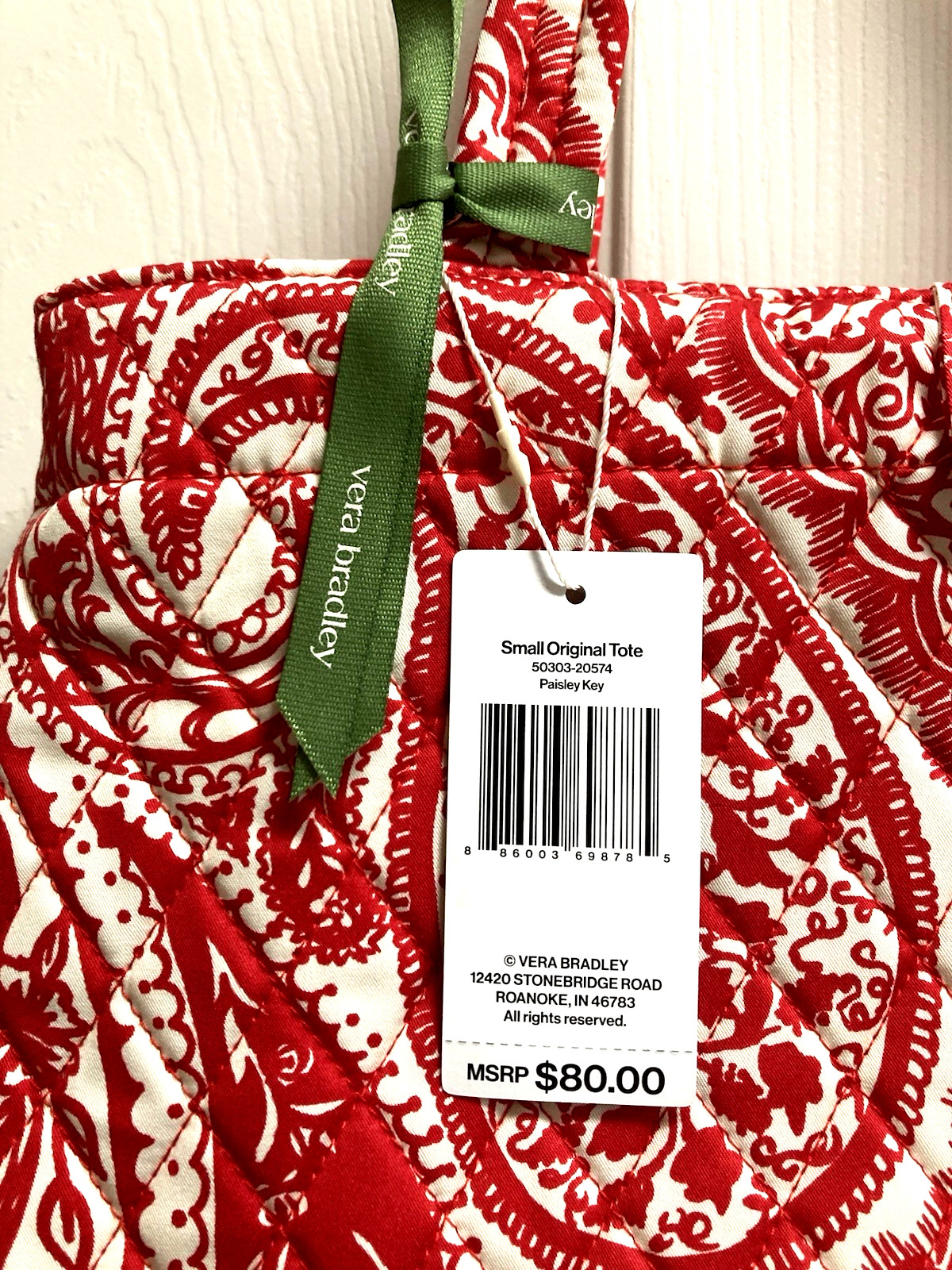 Vera Bradley Original Zip Tote Bag In Quilted Cotton Paisley Key in Red $80