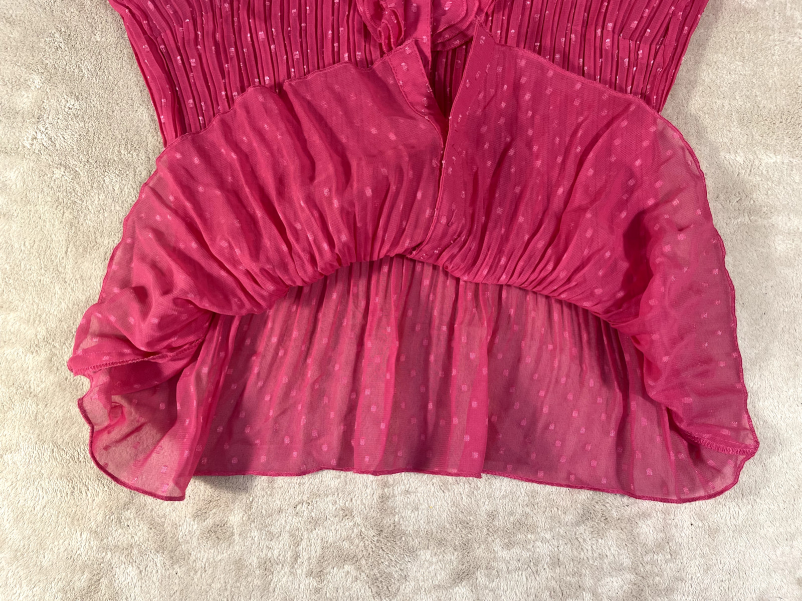Misty & Max Sz L Women’s Sheer Pink Button Ruffle Collar Blouse Shirred Cuff