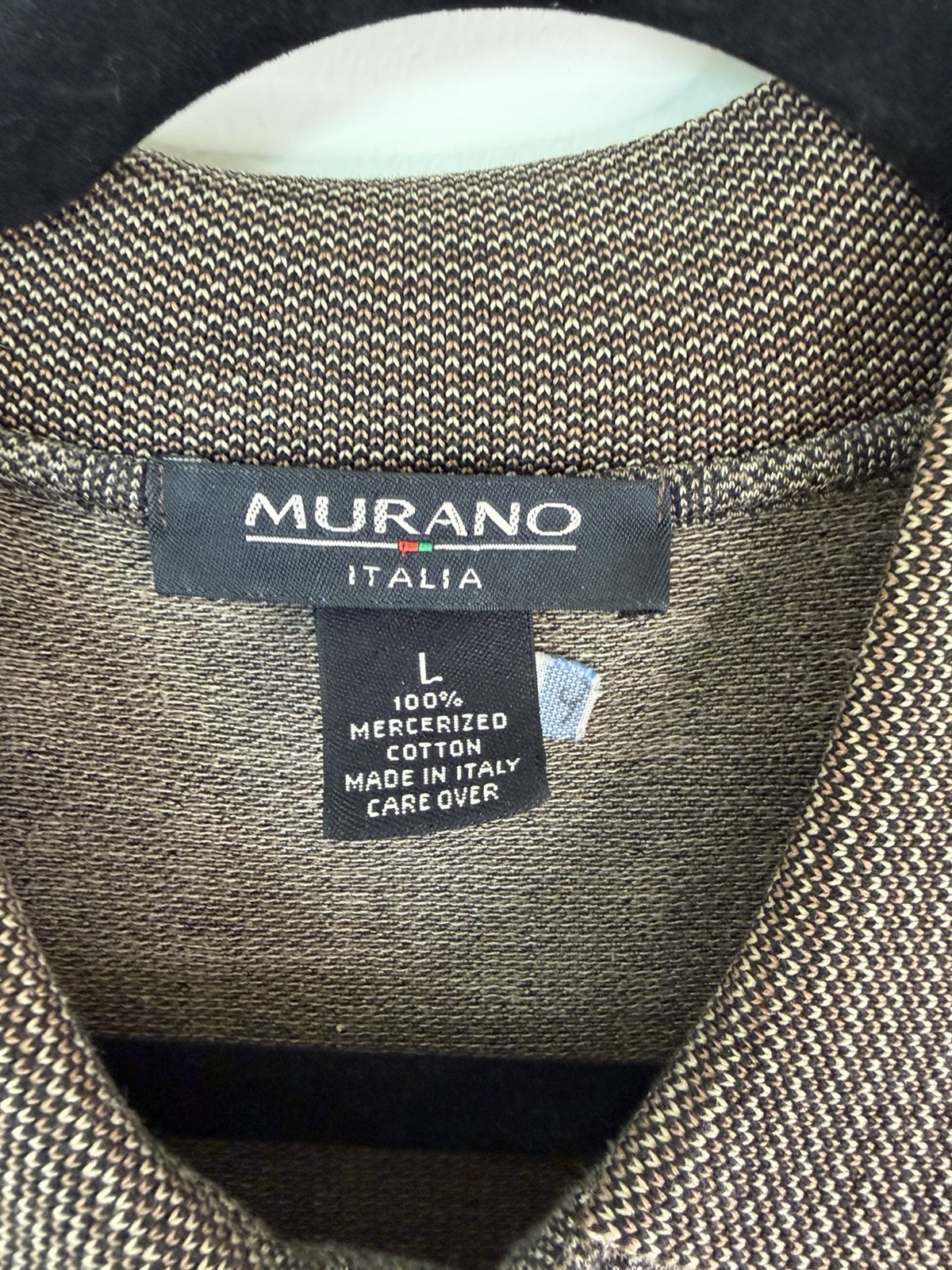 Murano Italia 100% Mercerized Cotton Polo Shirt Mens Large Brown Textured Italy