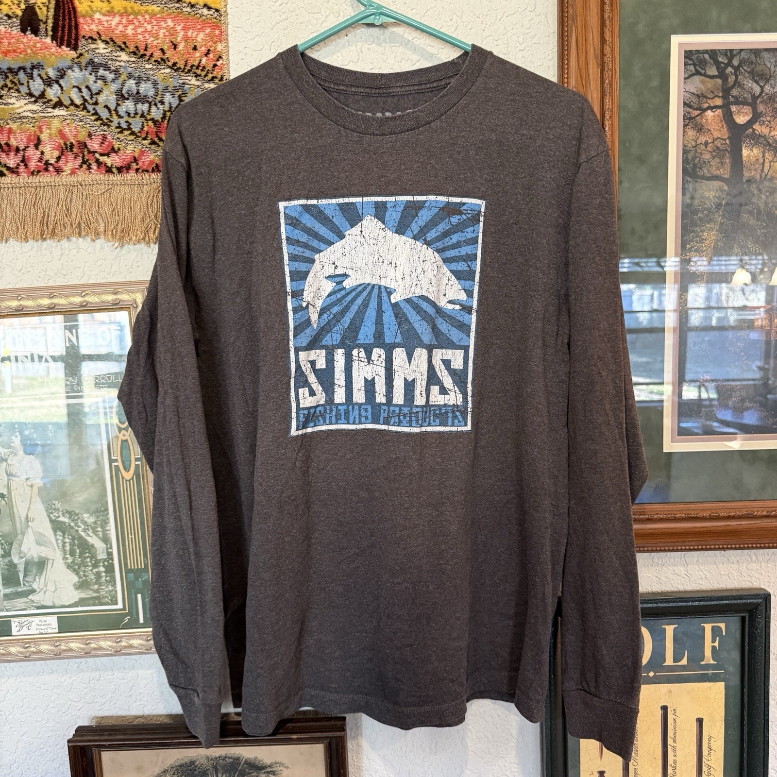 Simms Designer Fishing Men’s Long Sleeve Grey Outdoors Shirt Size Large