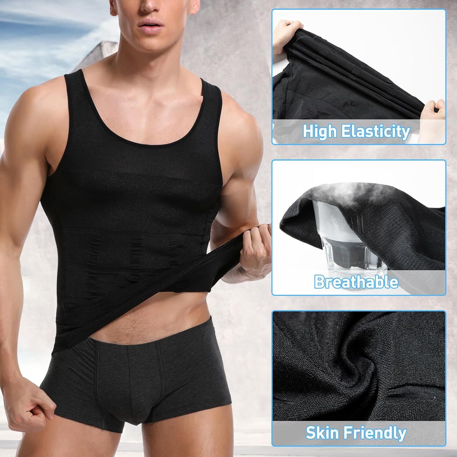 Mens Compression Shirt Body Shaper Elastic Slim Sculpting Vest Muscle Tank Top