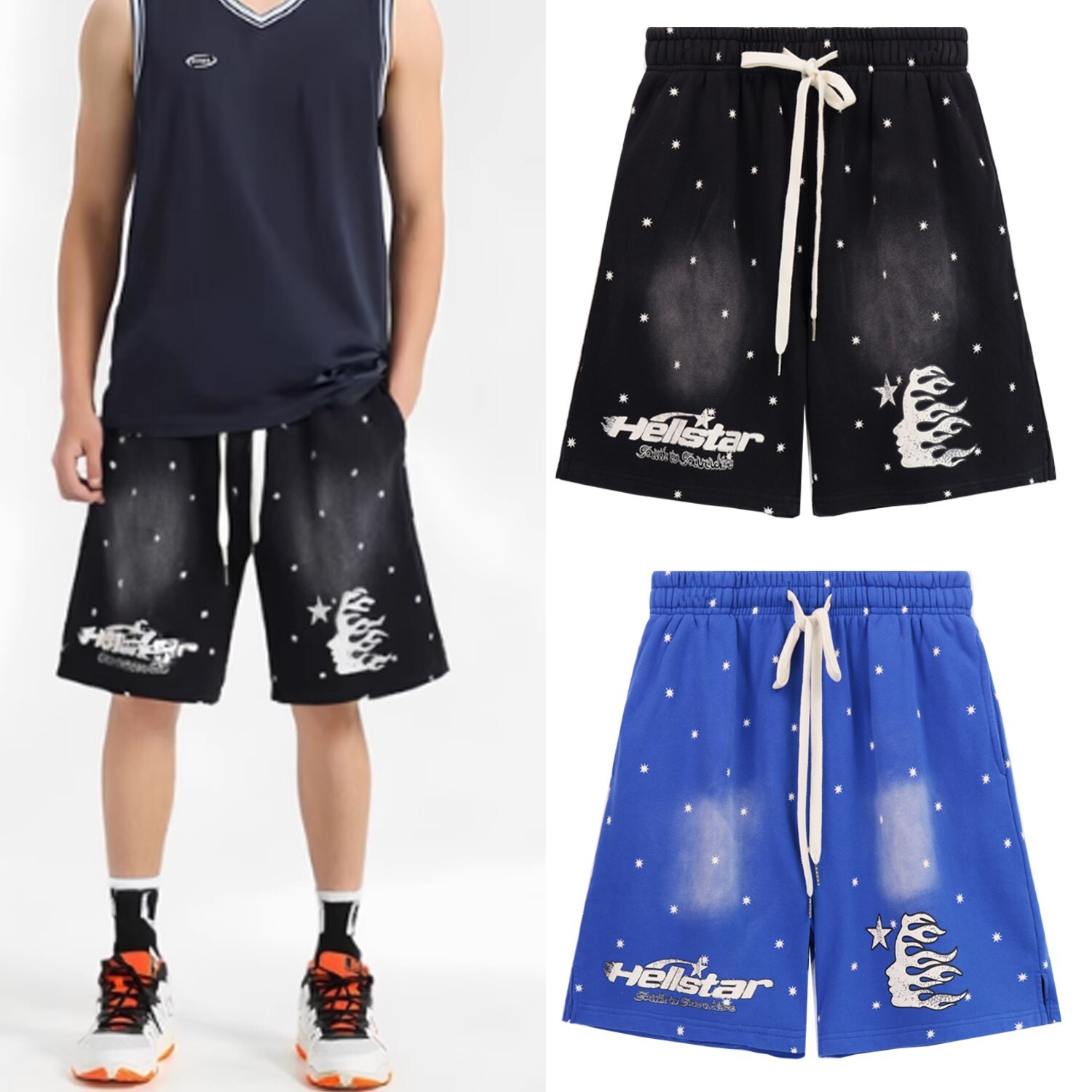 Hell Studios star Gel Sport Logo Shorts Men’s Washed Cotton leisure Shorts