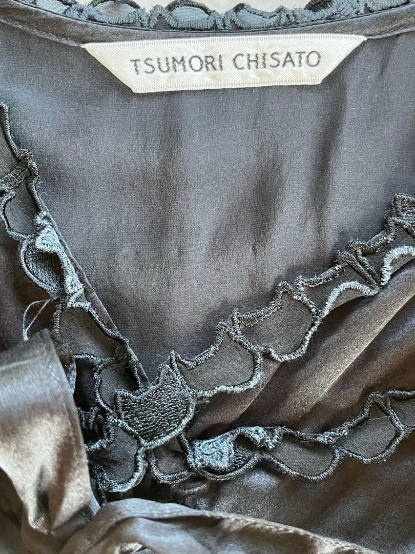 Tsumori Chisato Silk Cat Embroidery Blouse Black Size 2 Used