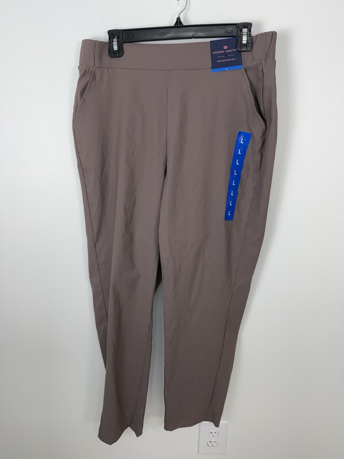 NWT Modern Ambition Stretch Brown Travel High Rise Loungewear Commuter Pants L