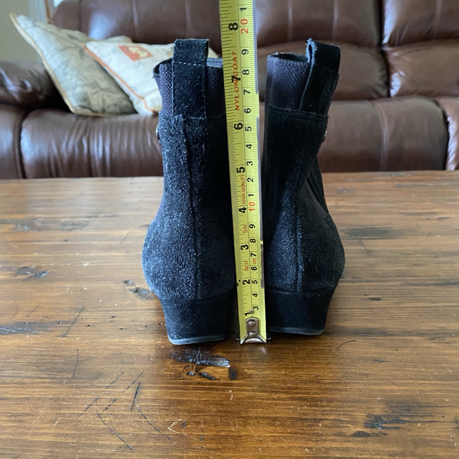 NURTURE Francie Suede Ankle Low Wedge Elastic Gore Boots Size 10 Charcoal Black